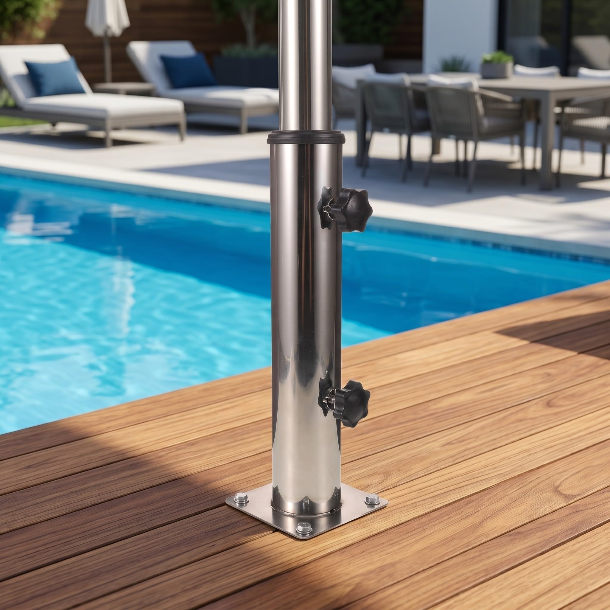 TOYANDONA Supporto in Esterno da Inox per Acciaio Ombrellone | Argento, Tubo Base con Viti di Fissaggio, Montaggio Semplice, Compatibile con Diverse Aste