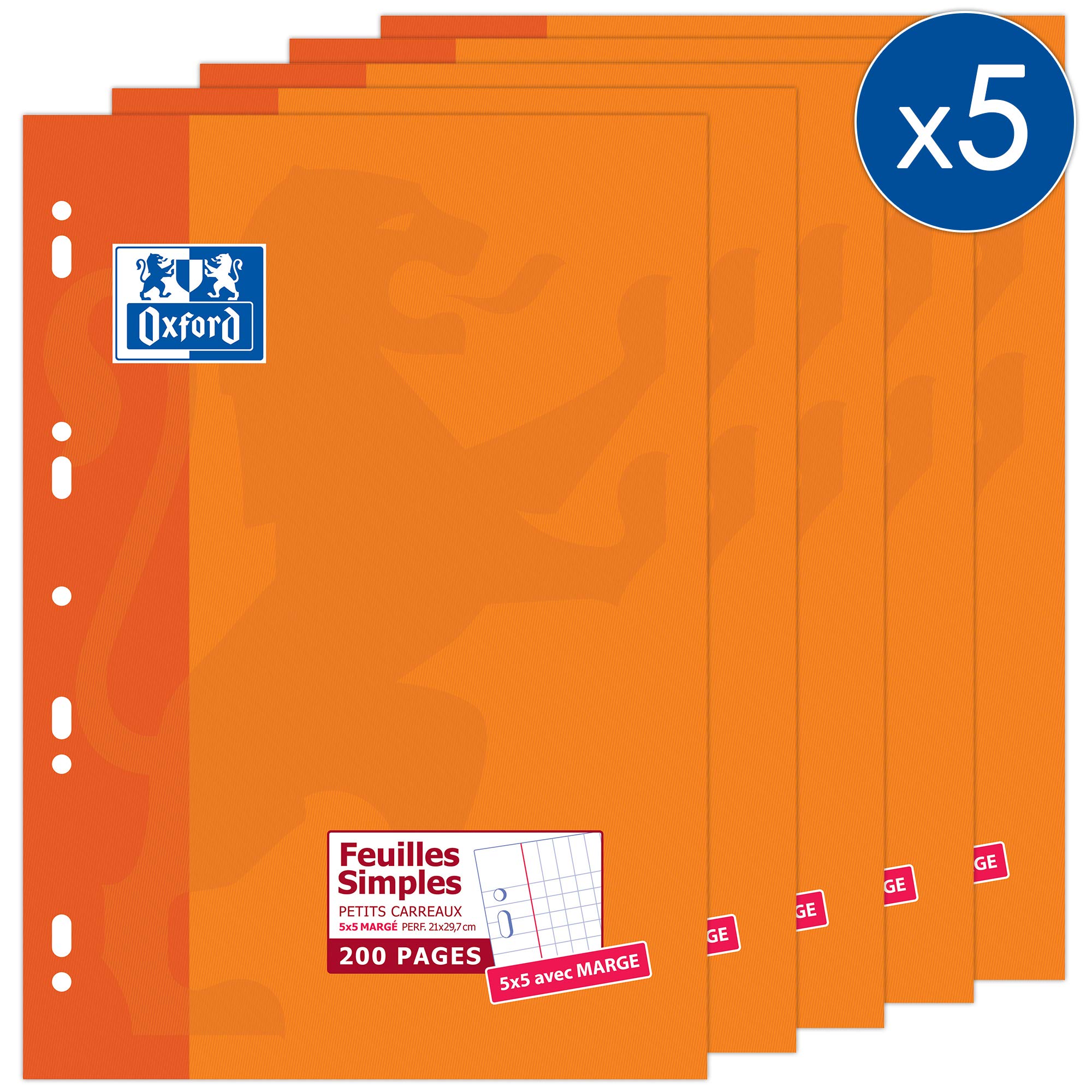 Oxford 100105677 pack of 5 x 200 pages Single Leaf Case A4 Small Tiles, White