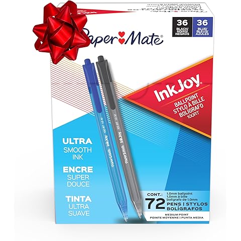 Paper Mate InkJoy 100RT Ballpoint Pens, Medium Point (1.0mm), Black and Blue Ink, 72 Count