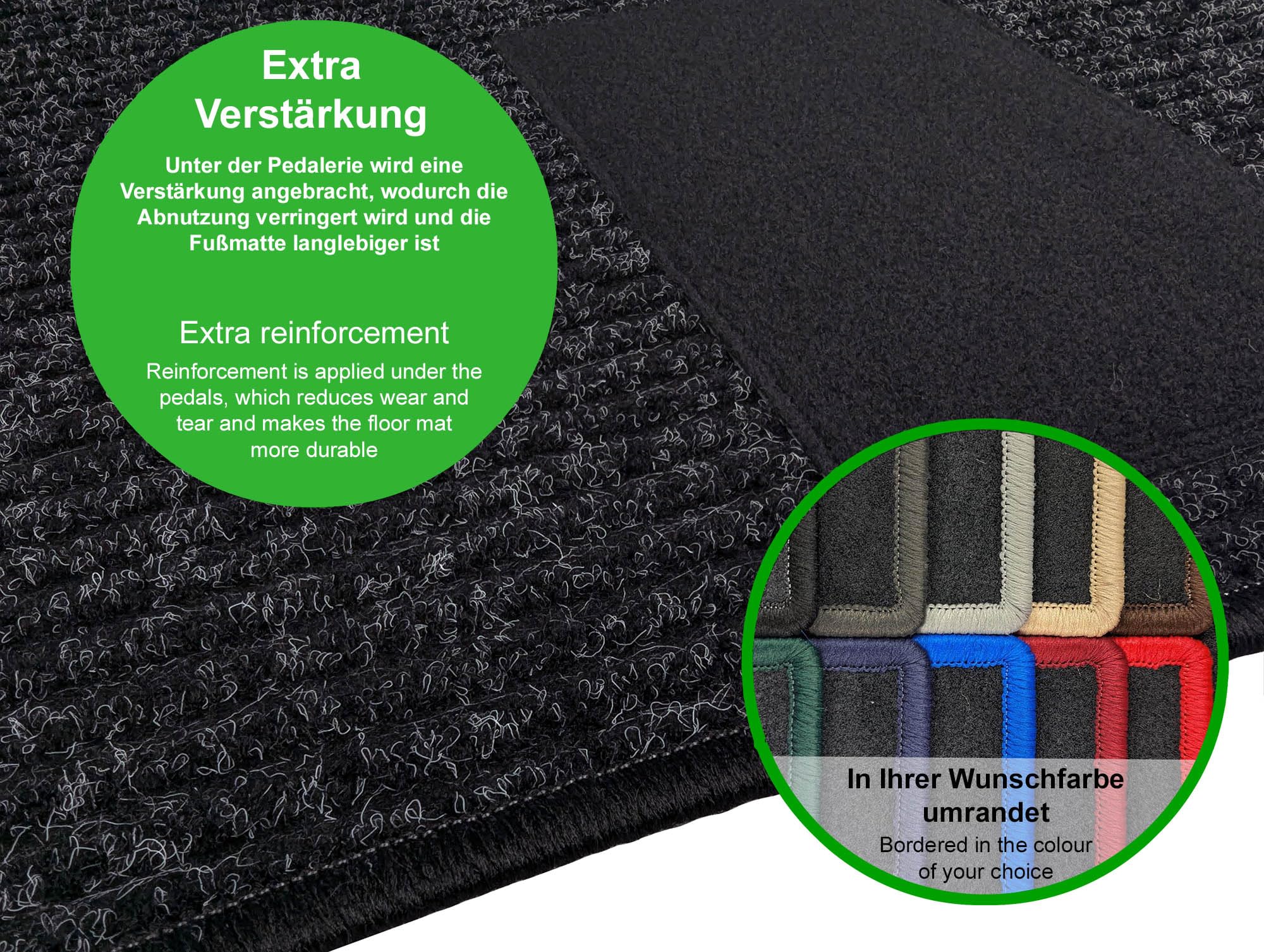 Wielganizator tappetini auto velours anteriori adatto per Renault Laguna I (1994-2001, station wagon, liftback) neri, set 2 pz, con fissaggi