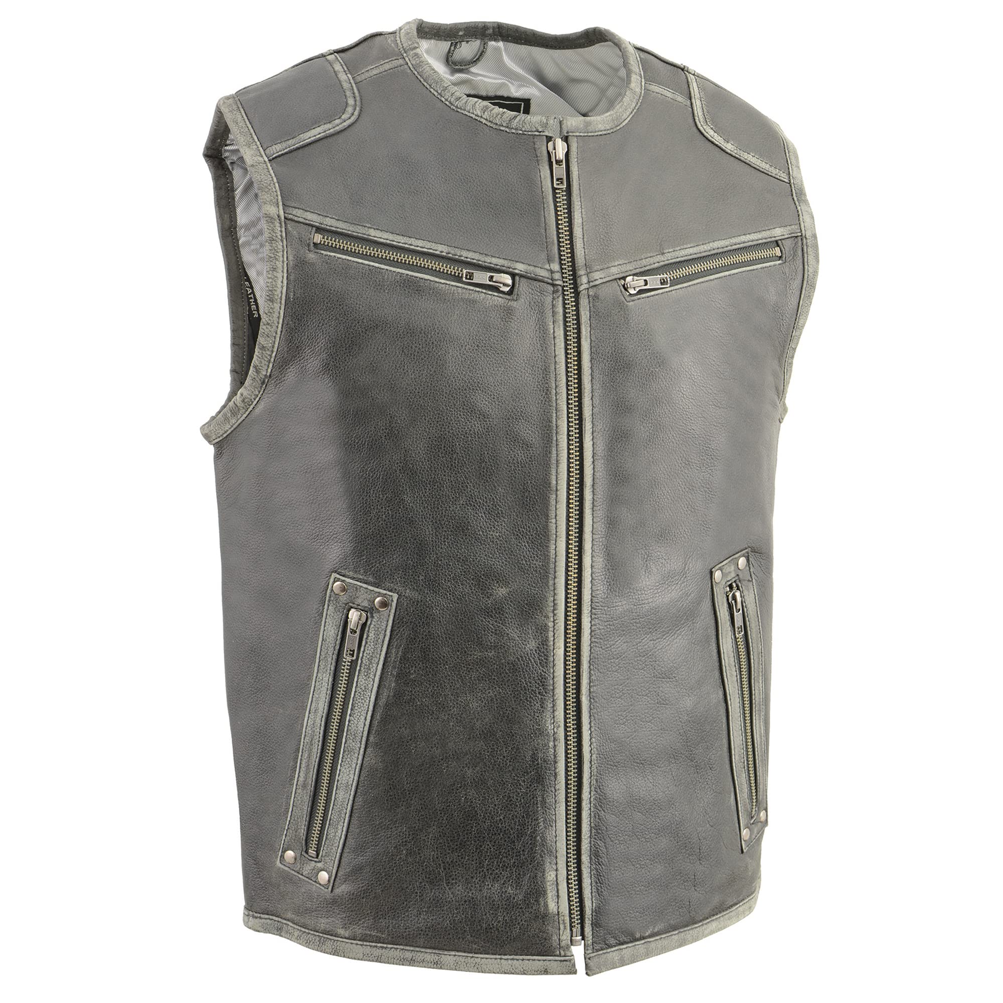 Milwaukee Leather Men's Standard MLM3536 Vintage Motorcycle Leather Vest, Distressed Grey, Small