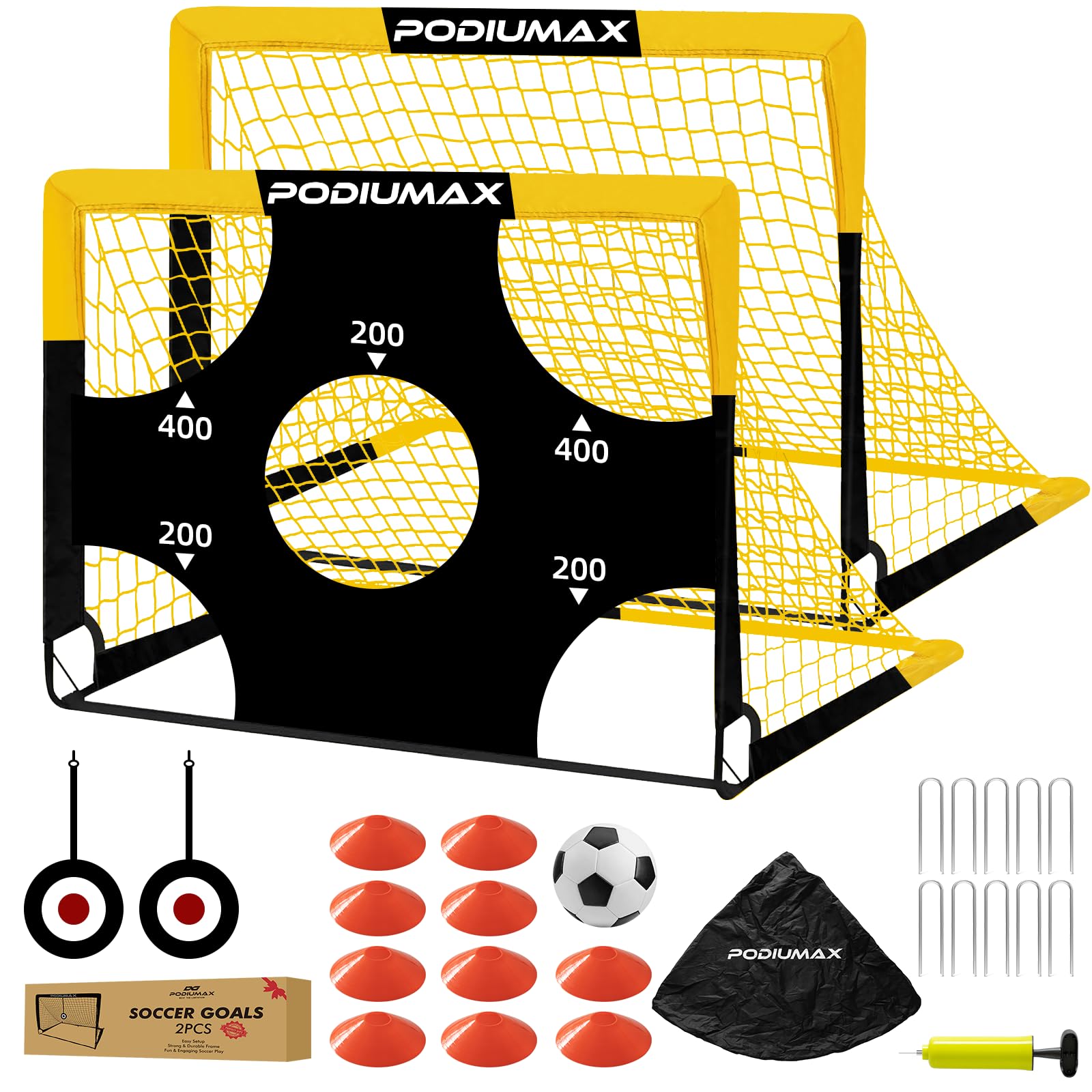 PodiuMax Kids Soccer Goal Set of 2, 4x3ft Pop up Portable Soccer Goals for Backyard, Soccer Net for Kids Age 3 4 5 6 7 8, Toddler Soccer Goal Gift