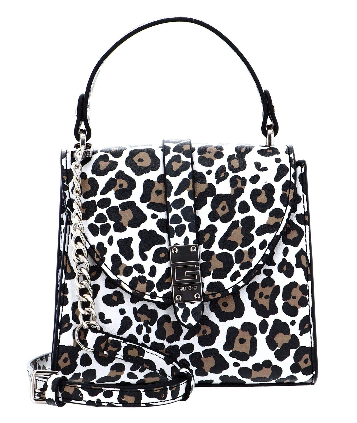 Guess Women's NEREA TOP Handle Flap Satchel Bags, Leopard, 20x19x10 cm