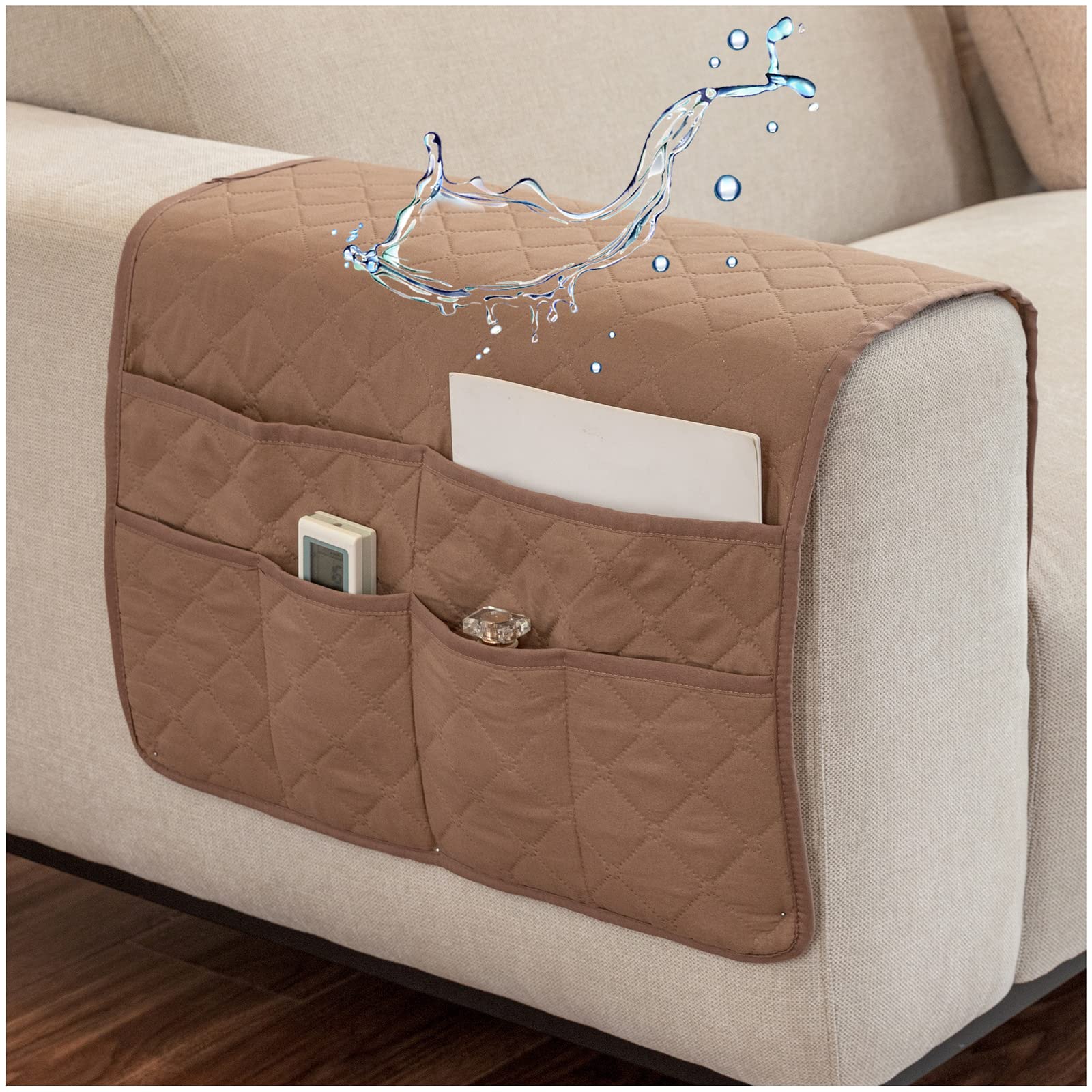 Awav Camel Sofa Armrest Organiser Hanging Storage Bag Couch Chair Tv Remote Control Holder Armchairs Couch Organiser Waterproof Anti-Slip For Cellphone Magazines Glasses Tv Remote Control (Camel)