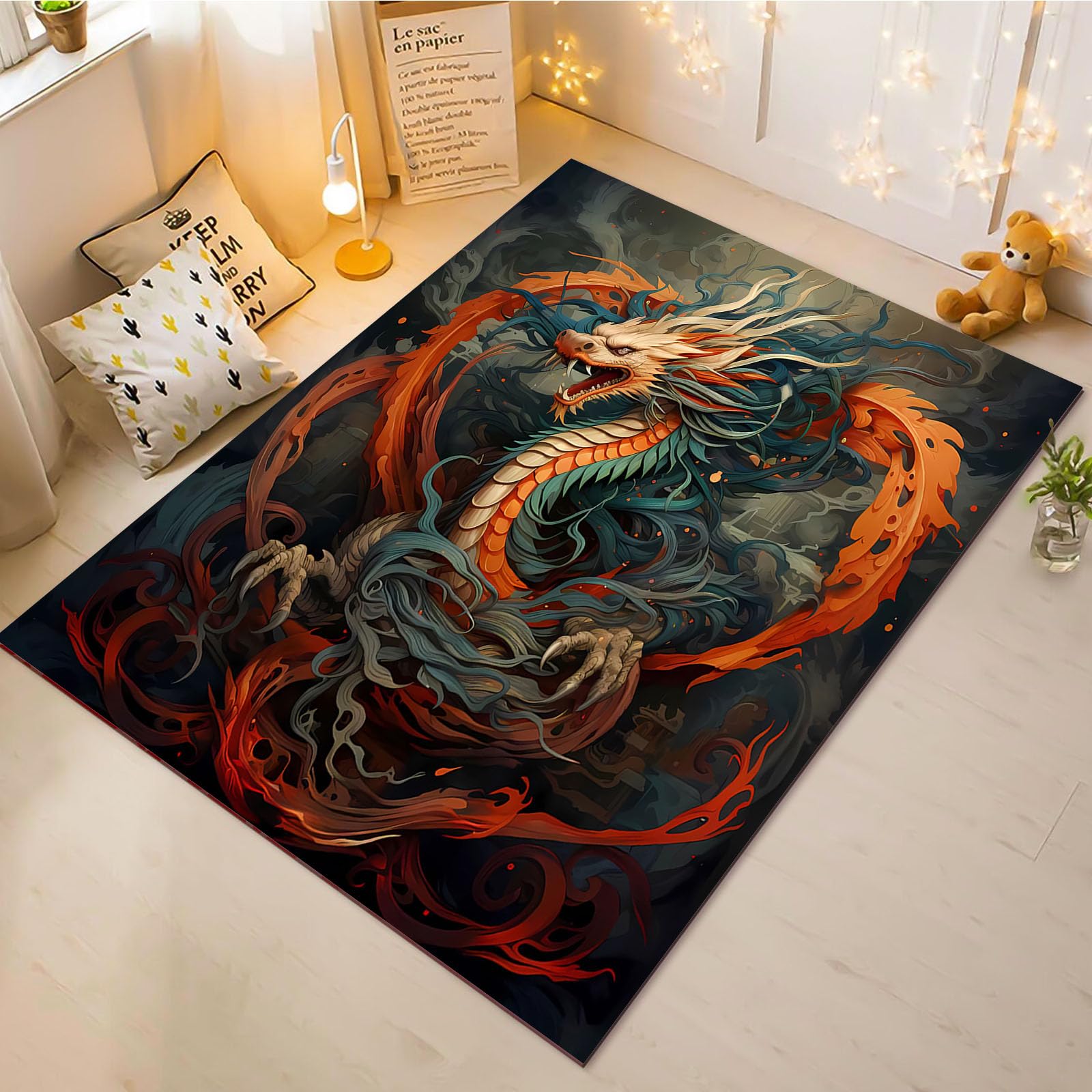 Tapis de salon 160x230 cm grand tapis de jeu dragon gothique