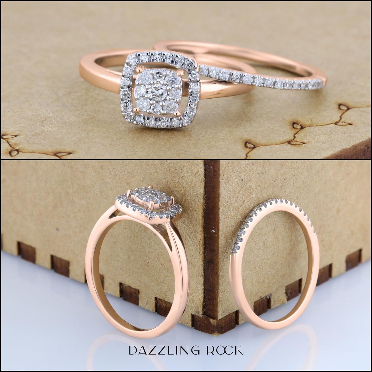 Dazzlingrock Collection 0.30 Ctw Round White Natural Diamond Square Cluster Wedding Ring Set for Her in 10K Real Solid Gold