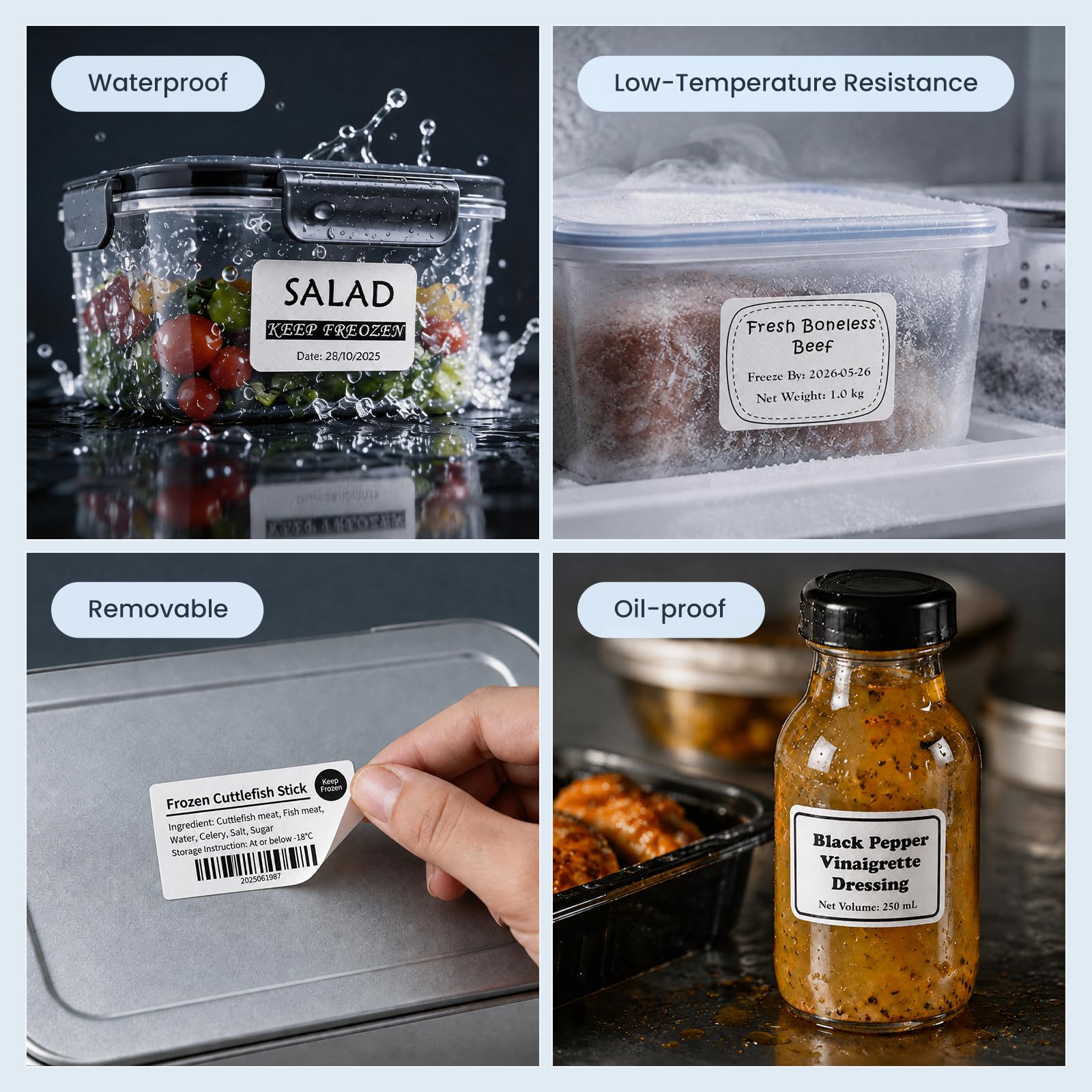 CLABEL 221D Stampante Etichette Bluetooth Set per Congelamento 3x Rotoli 50x30mm per Congelatore & 1x Standard, Etichettatrice Termica Adesiva per Freezer Alimenti e Logistica Catena del Freddo Cucina