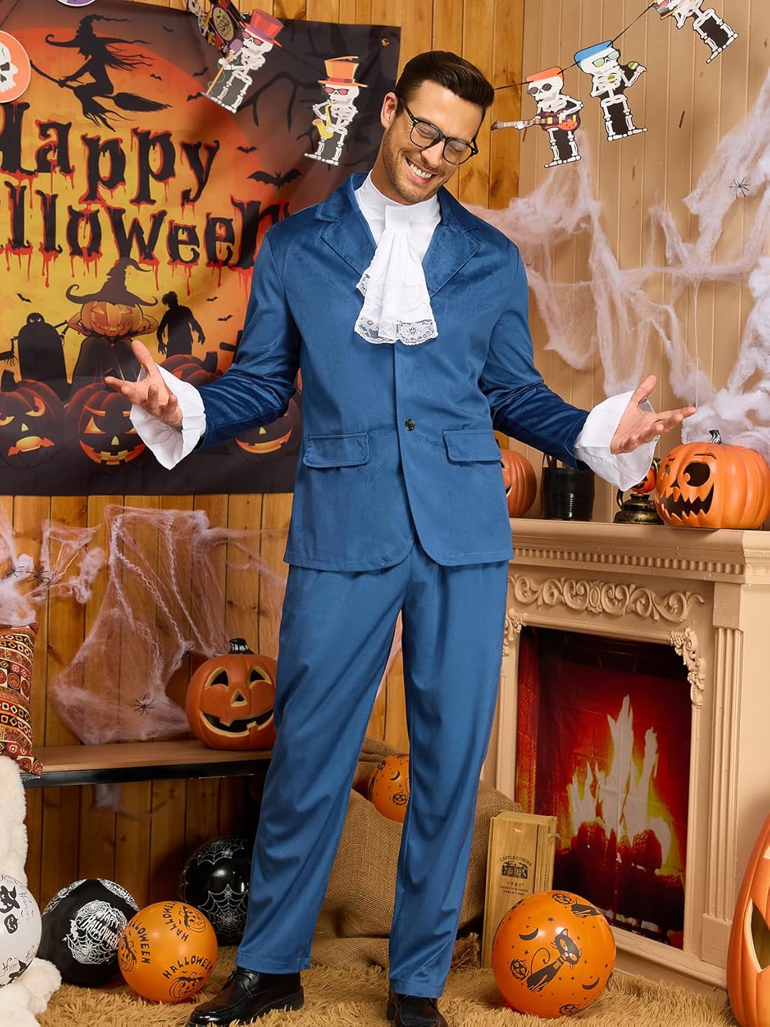 Austin Power Costume Men 80s 90s Pimp Costumes Halloween Spy 60s Outfit Blue Or Purple Swinger Suit With Glasses - Image 4