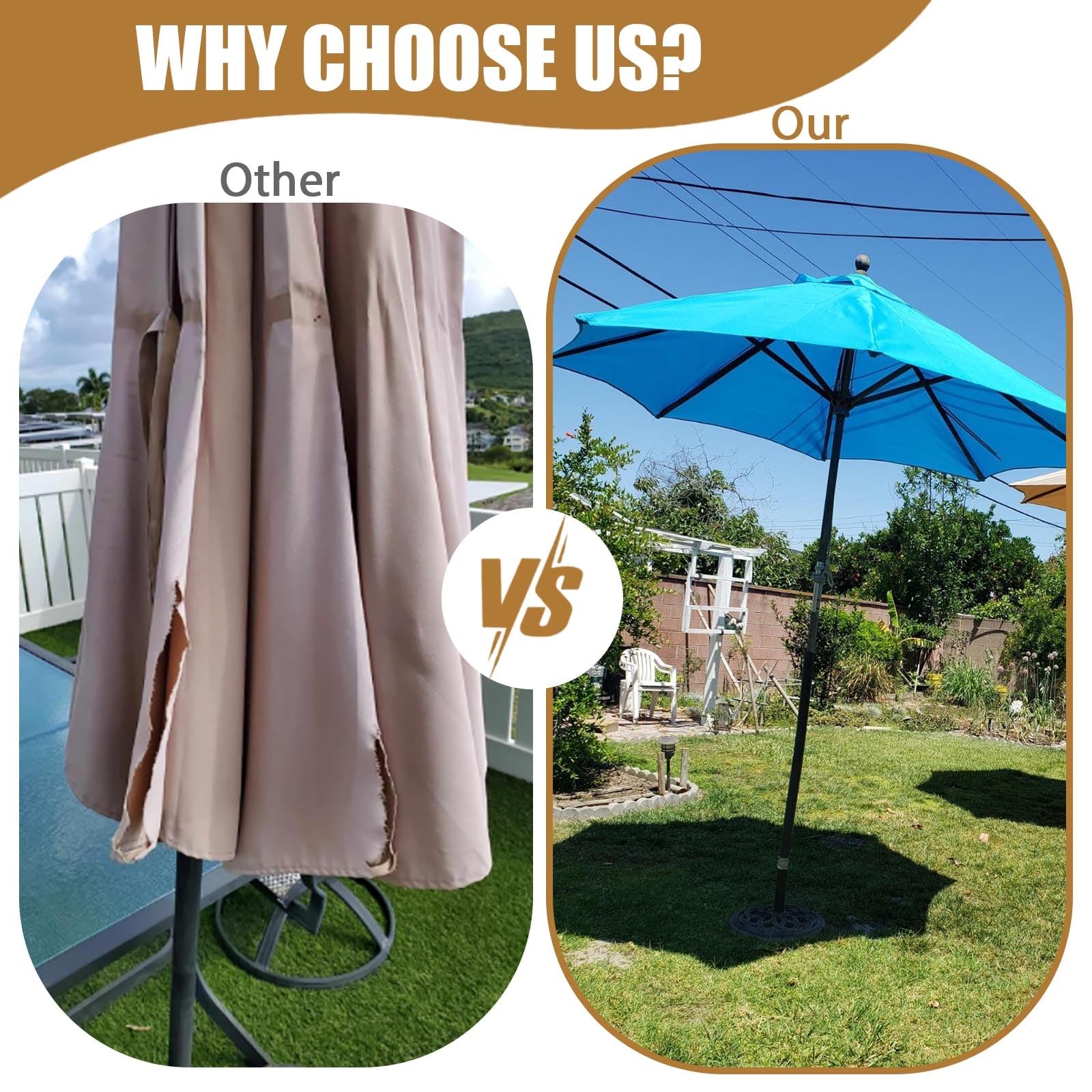 Copertura di ricambio con protezione UV per ombrellone da giardino a 6/8 costole, beige, copertura in tessuto resistente per giardino e terrazza, copertura di ricambio per ombrellone da 200 cm