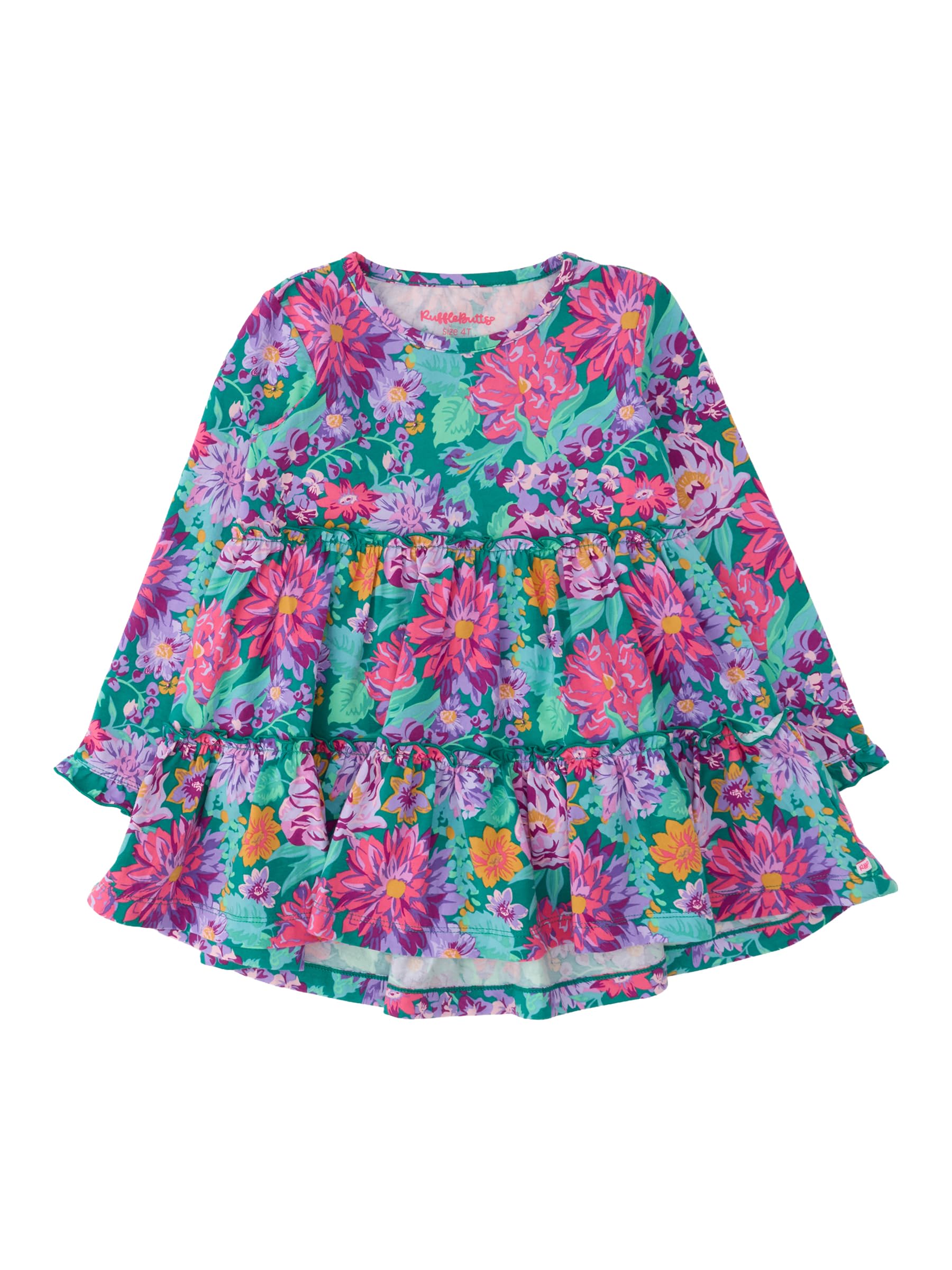 RuffleButts Girls High Low Tunic - Long Sleeve Ruffle Tunic Top