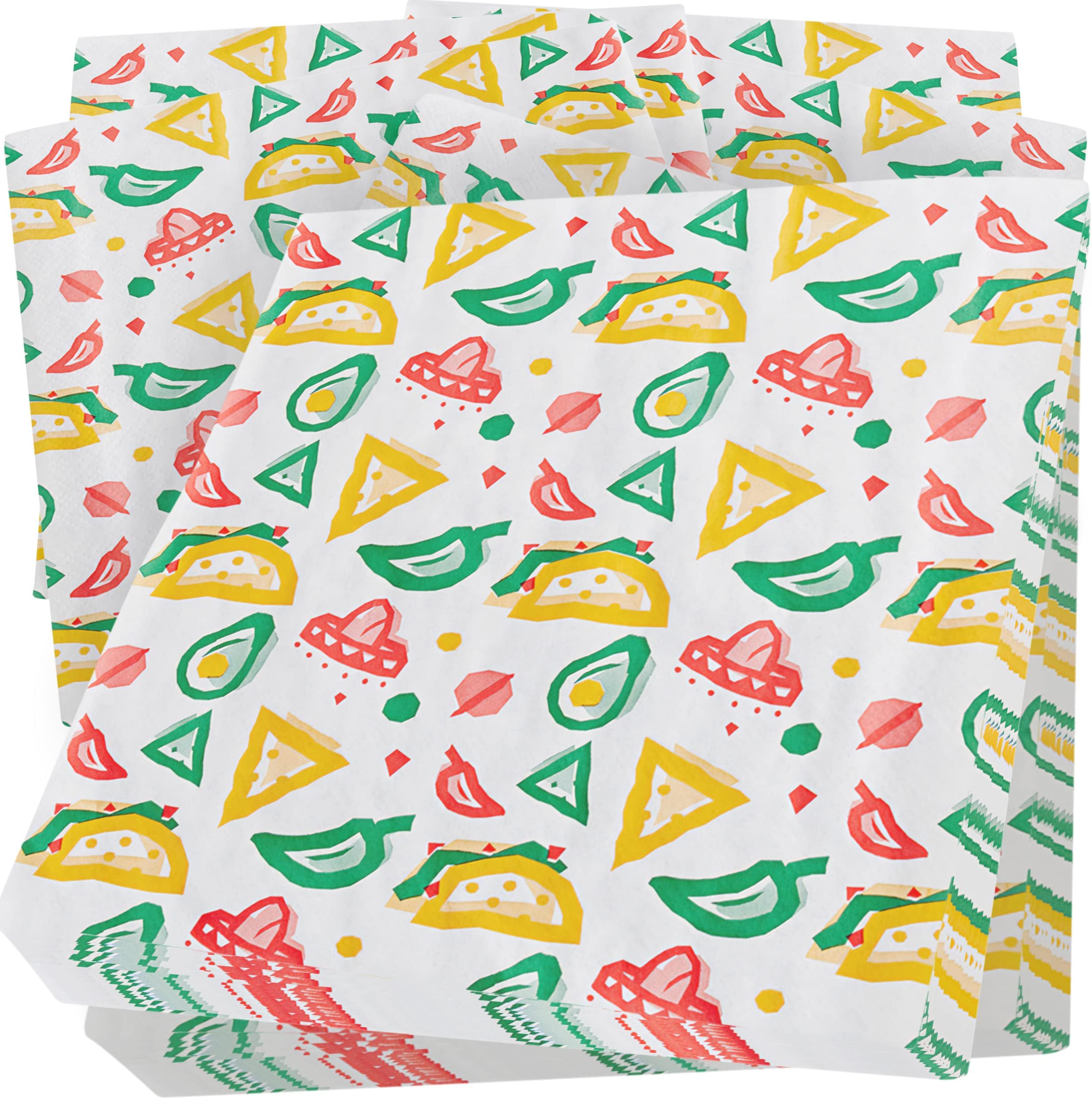 Fun, Fiesta Style 12in Deli Paper 50 Ct. Greaseproof, Microwave-Safe Mexican Themed Tissue Great for Burrito Wrappers or Nacho Basket Liners. Southwest Party Supplies for Cinco de Mayo Celebration