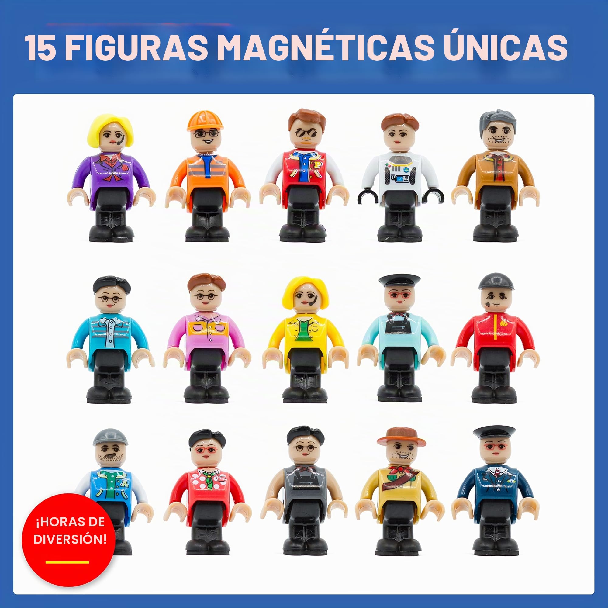 Playmags magnéticos Figuras-Comunidad Figuras Juego de 15 Piezas - Juega Personas fichas magnéticas - Stem Juguetes de Aprendizaje para niños - Expansión magnética Azulejos Pack-Compatible