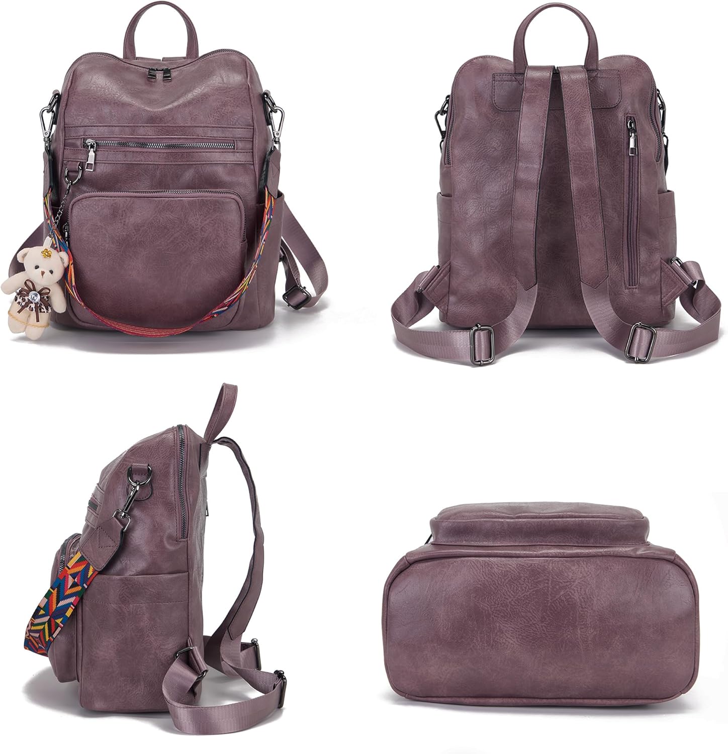 Qiyuer Women's Fashion PU Leather Backpack Purse for Women Designer Ladies Travel Convertible Shoulder Bag Purple - Image 3