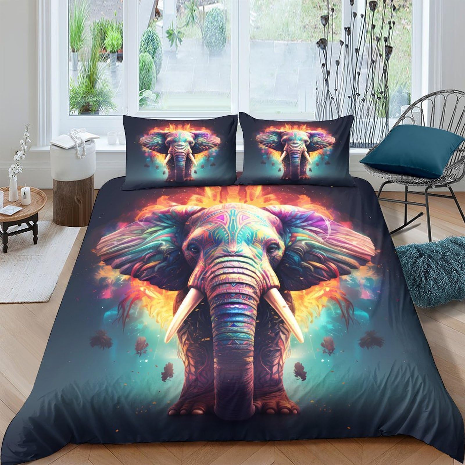 Ctjqhvkz Style-9 3D Printed Vibrant Elephant Fitted Sheet Microfiber Artistic Mattress Cover For Bedroom Dorm Decorative Protection Single（135X200cm）