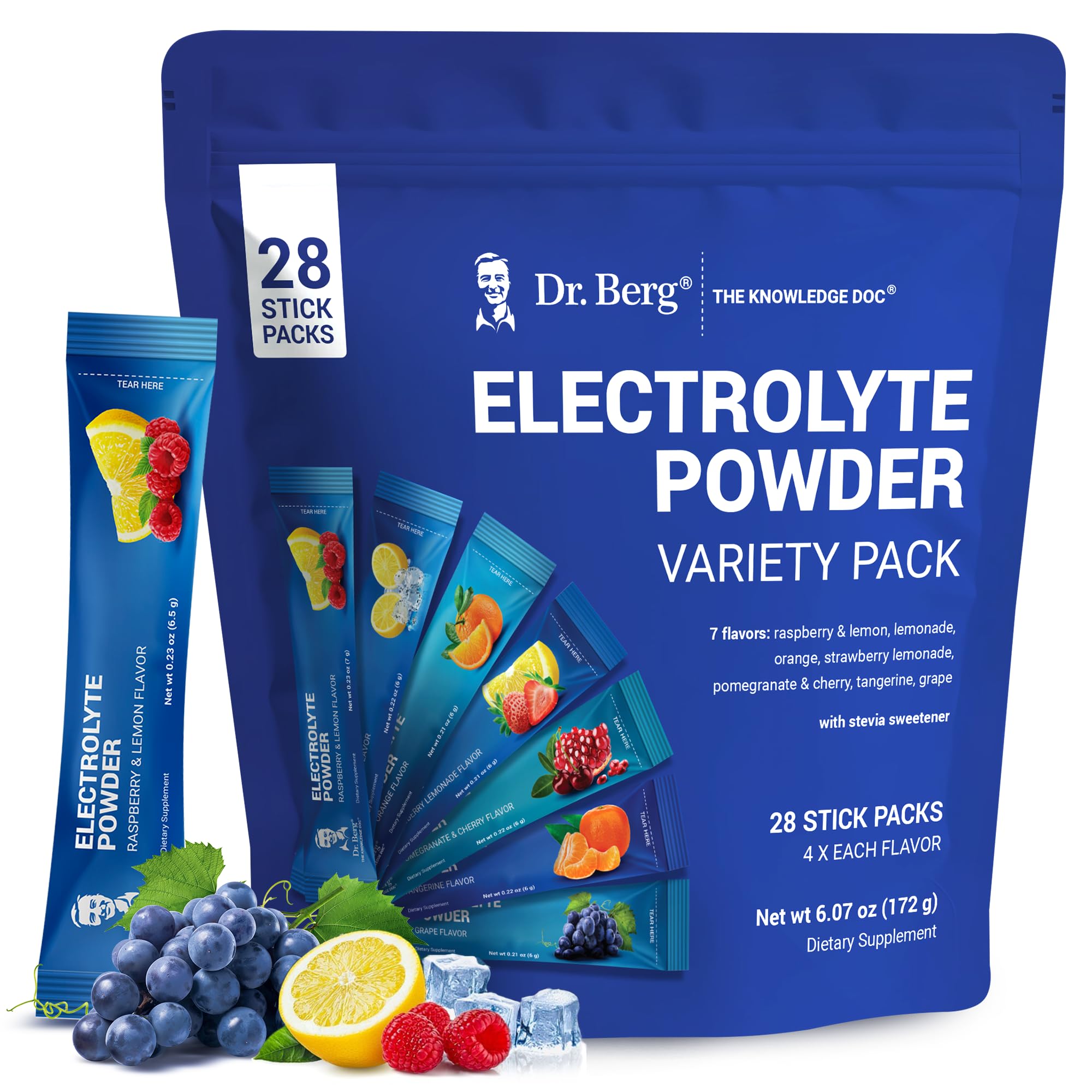 Dr. Berg's Electrolytes Powder Packets - Travel Size Electrolyte Packets Drink Mix - Boost Energy & Keto-friendly - Hydration Powder Packets No Sugar & No Maltodextrin - 7 Flavors 28 Stick Pack