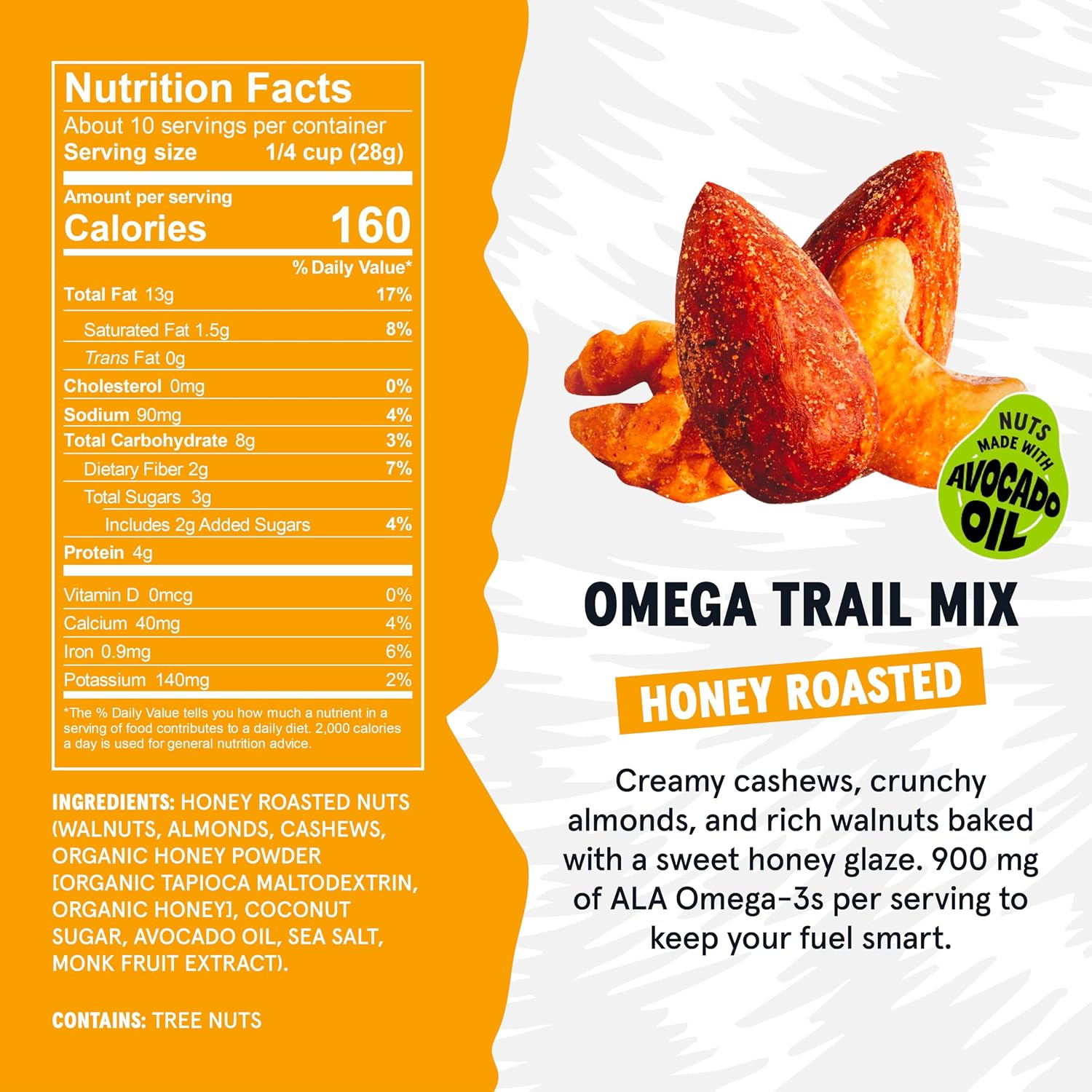 Wild Fox Trail Mix – Healthy Plant-Based Snack Made With Pure Avocado Oil And No Refined Sugar Or Seed Oils Ideal For Vegan Gluten-Free And Paleo Diets, Honey Roasted Omega Mix, 10 Ounce (Pack of 3)
