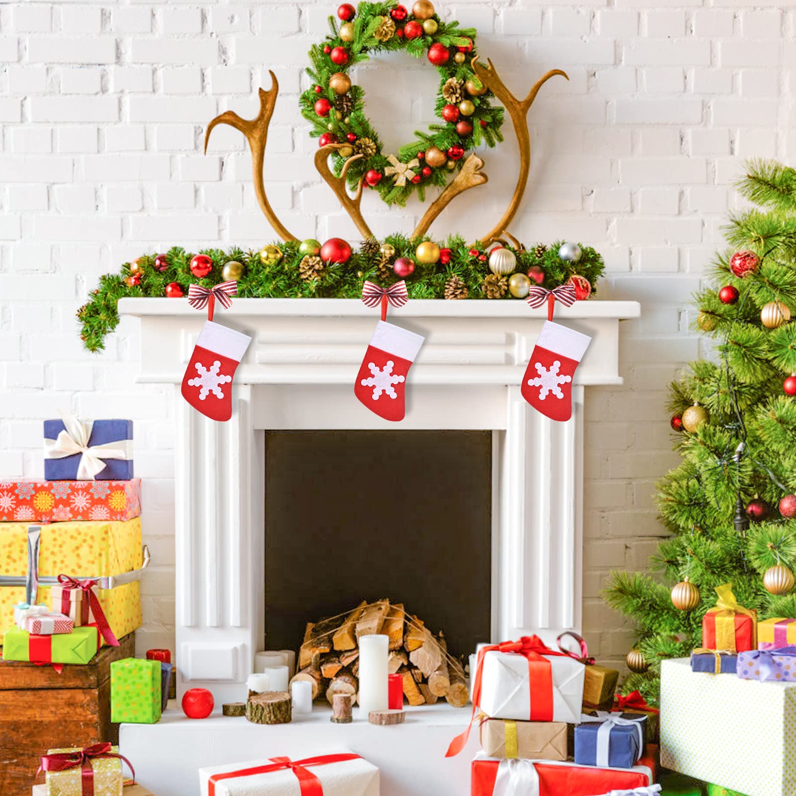 FOIMAS 24 Pack Mini Red Felt Christmas Stockings - Tableware Holder & Tree Decorations