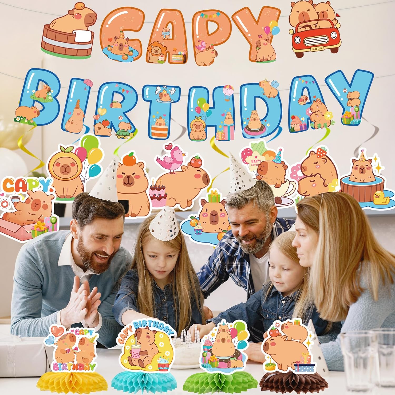 Capybara Birthday Party Decorations - 14PCS Capybara Banners with Hanging Swirls Bday Decoration Cute Capy Animals Honeycomb centerpieces Decor Supplies - Image 4