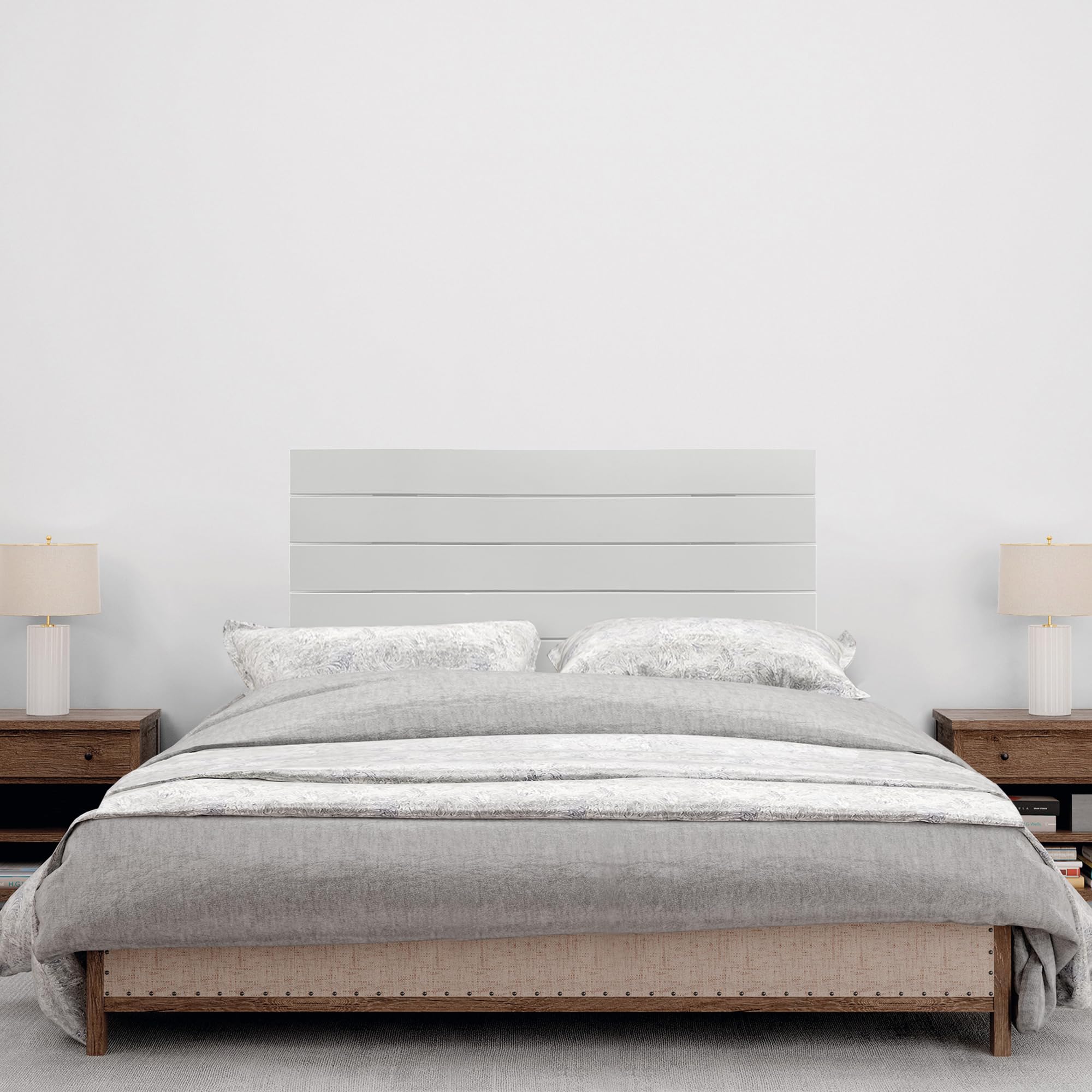 DHOME Cabecero de Madera reciclada DM con Patas Estilo Palet Horizontal Cama Palets Herrajes incluidos (105cm, Blanco Sólido)