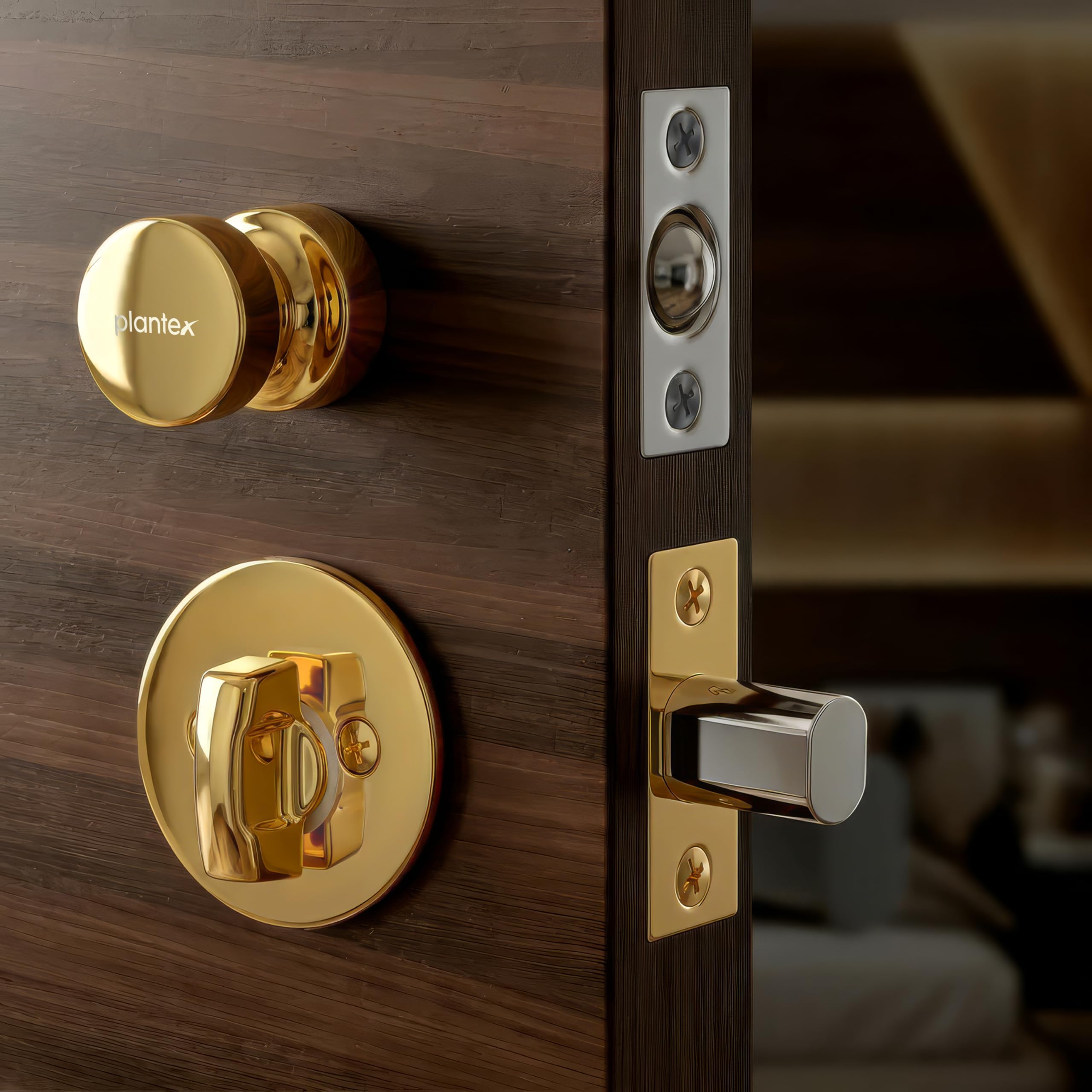 Plantex Bathroom Door Lock/Stainless Steel Pull Push Door Handle Lock Set/Keyless Lock Handle for Bathroom (PVD Gold, DTM-666)-image-24