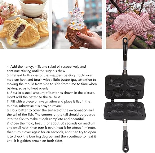Miniatura 5 de Taiyaki - Sartén japonesa antiadherente con forma de pez para panqueques doble con asa para hacer pasteles de gofre para el hogar cocina postres
