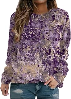 Womens Long Sleeve Shirts, Round Neck Blouses Lightweight T Shirts Loose Long Sleeve Pullover Printed Tops Print Loose Fit Fall Tunic Top Oversized Loose Sweatshirts Casual Shirts Pullover