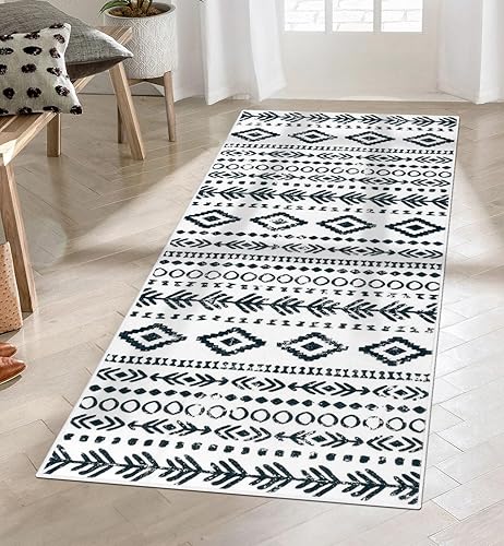 Miniatura 119 de Lahome Alfombras de cocina antideslizantes, lavables para entrada, estilo bohemio, blanco y negro, 2 x 3, alfombra de baño ultrafina con estampado