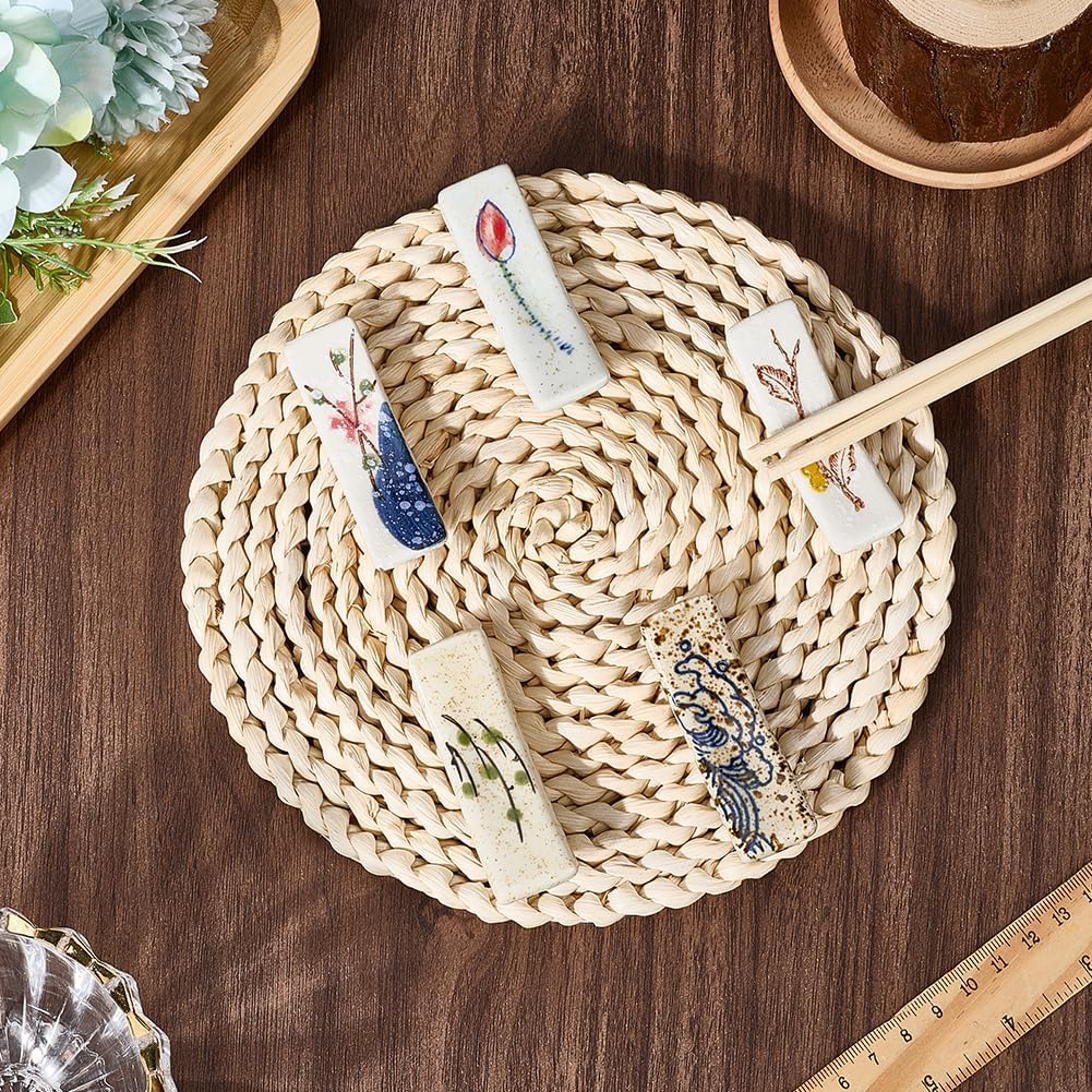 CRASPIRE 5 Styles Ceramic Chopstick Rest Rectangle Holders Floral Japanese Style Flower Classic Chopstick Stand Rack Holder Portable Reusable for Kitchen Tavern Restaurant Cooking Utensils Tableware