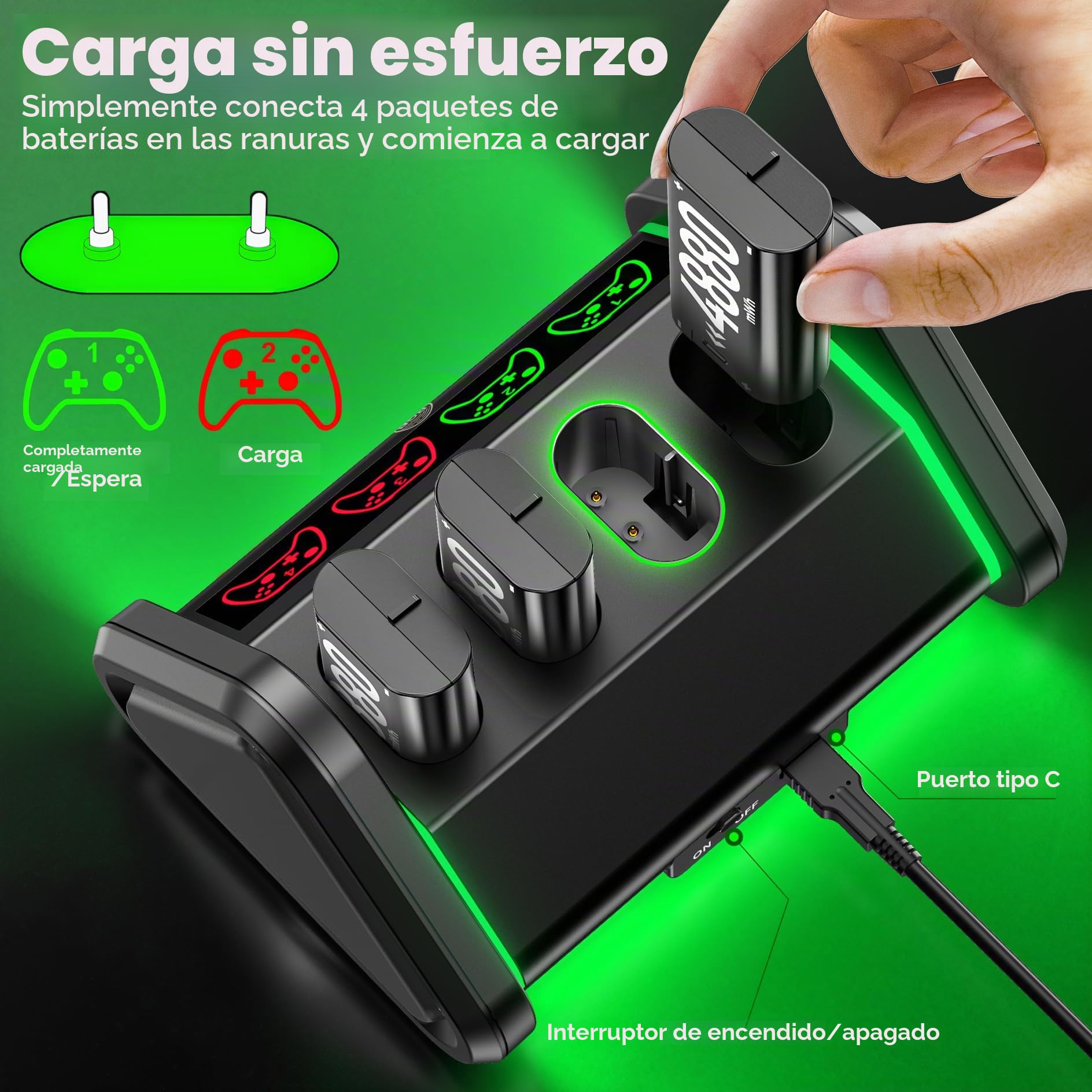OIVO Baterías para Xbox One/Series X|S/Elite, 4x4880mWh Bateria Mando Xbox, Baterías Recargables para Mandos Xbox, Accesorios para Xbox One/Series X|S