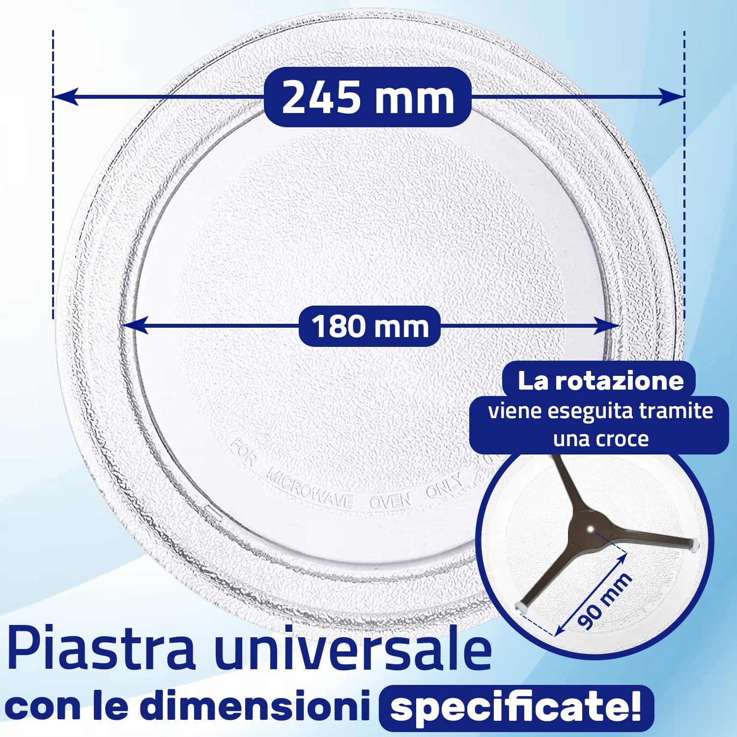 Piatto Microonde In Vetro Temperato &Oslash; 24,5 Cm - Universale Per LG E Altri Marchi, Con Trascinatore