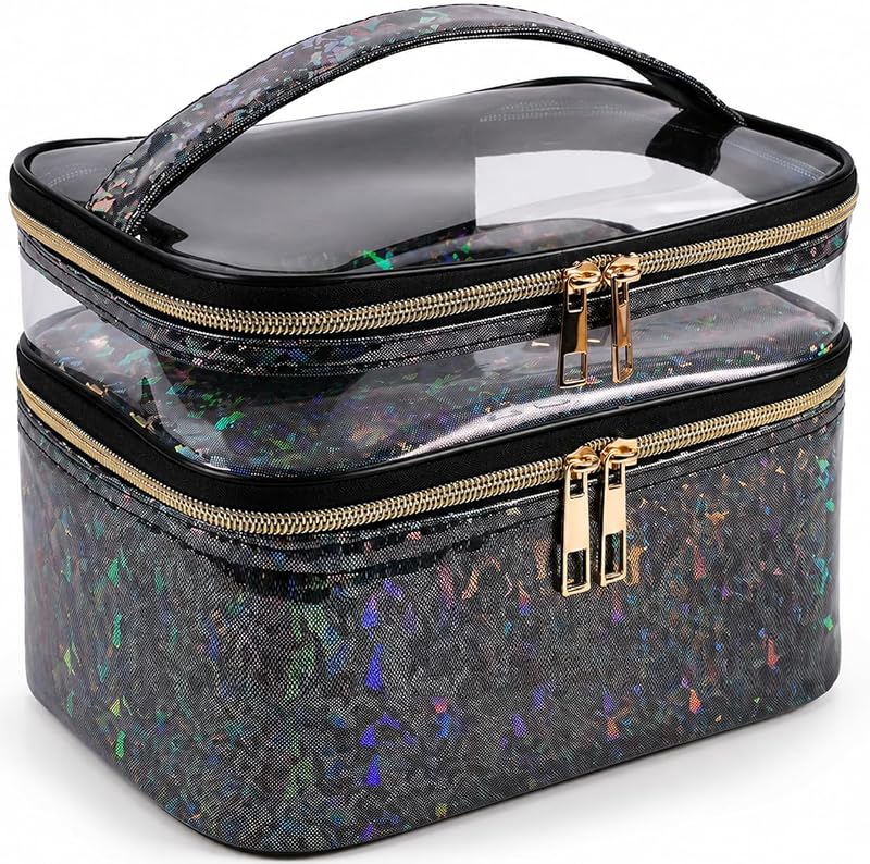 Necessaire de maquiagem com 2 compartimentos imerelez, preta, 1 unidade