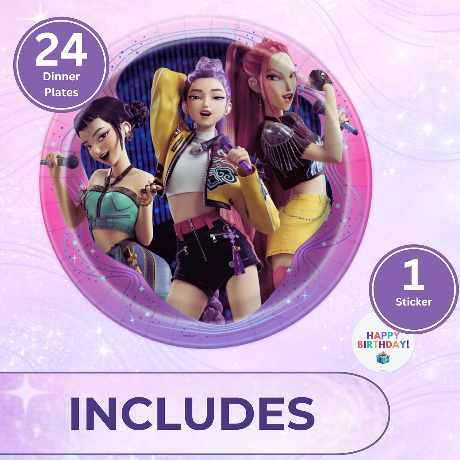 Unique 24 Plates KPop Demon Hunters - 9" Paper Dinner Plates (Pack of 24) - KPop Demon Hunters Birthday Decorations and Party Supplies - Officially Licensed