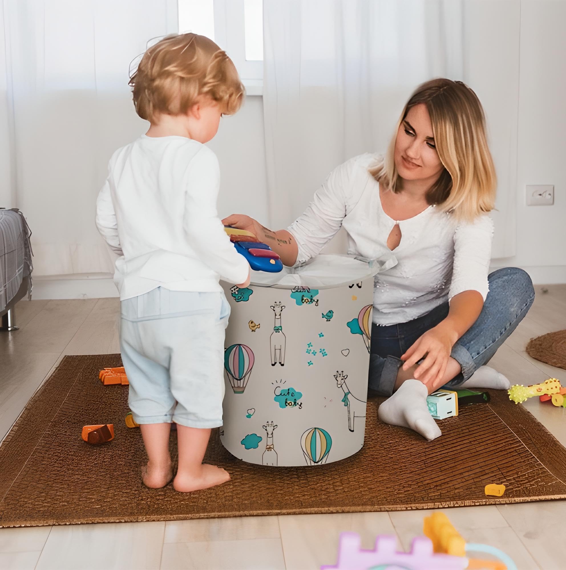 Dirty Clothes, Toys or Decoration Basket, Waterproof Foldable with Closure and Handles 35L (35 x 45 cm) Giraffes - Image 3