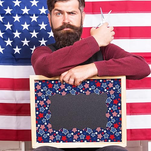 Miniatura 6 de Whaline Tablero de anuncios patriótico de 32.8 pies, diseño de estrellas rojas y azules troqueladas, borde enrollado para decoración de pizarra de 4