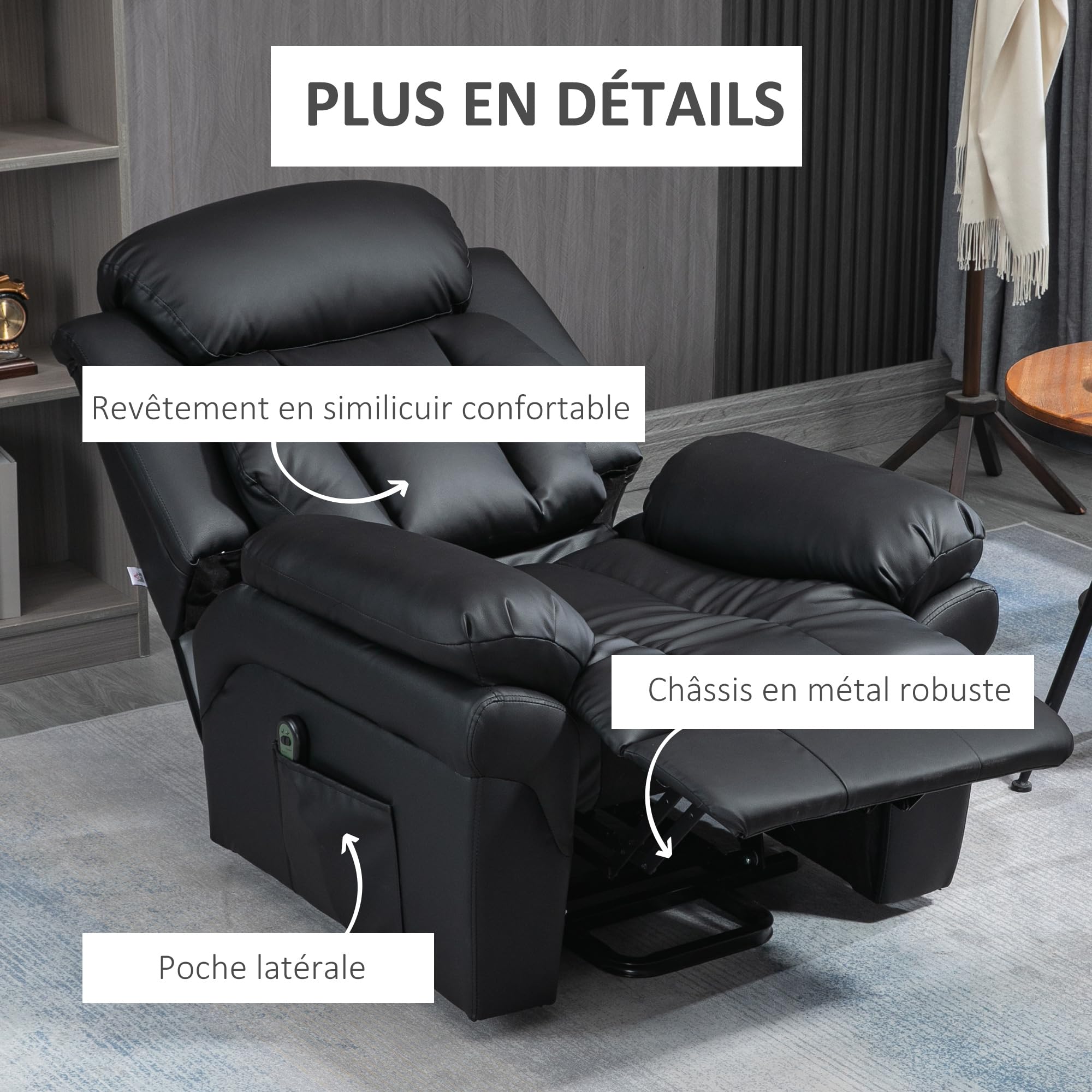 HOMCOM Fauteuil releveur électrique, Fauteuil Relax électrique avec Repose-Pied Ajustable, Dossier inclinable, télécommande, Poche latérale, pour Personnes âgées, Noir