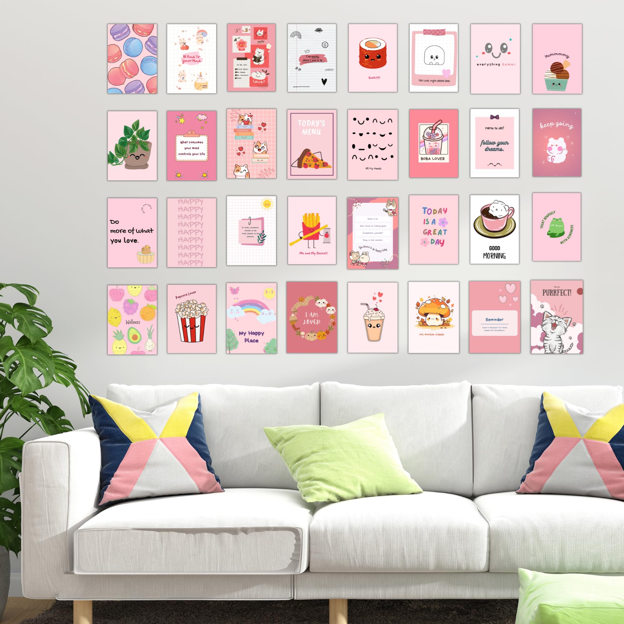EKDALI Aesthetic Kawaii stickers in poster format for room decor |32 Posters | 350 GSM each| 4 x 6 inches aprrox