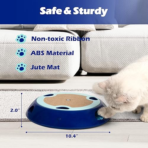 Miniatura 4 de PetPrime Juguetes interactivos 2 en 1 para gatos de interior, juguete electrónico para gatitos con alfombrilla de yute, lindo juguete de ratón