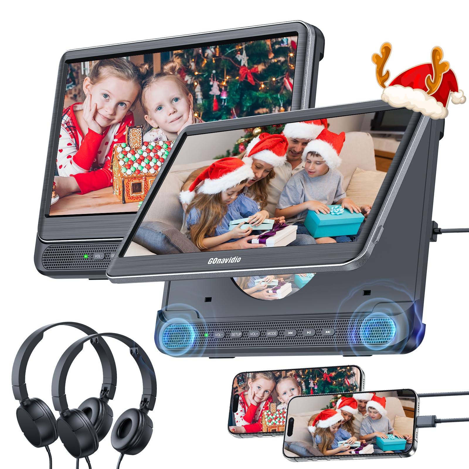 GOnavidio 12" Double Lecteur DVD Voiture avec entrée HDMI,2 Lecteur DVD Portable Voiture indépendants,ecrans Prise en Charge de la Carte USB/TF, décodage HD, dernière mémoire