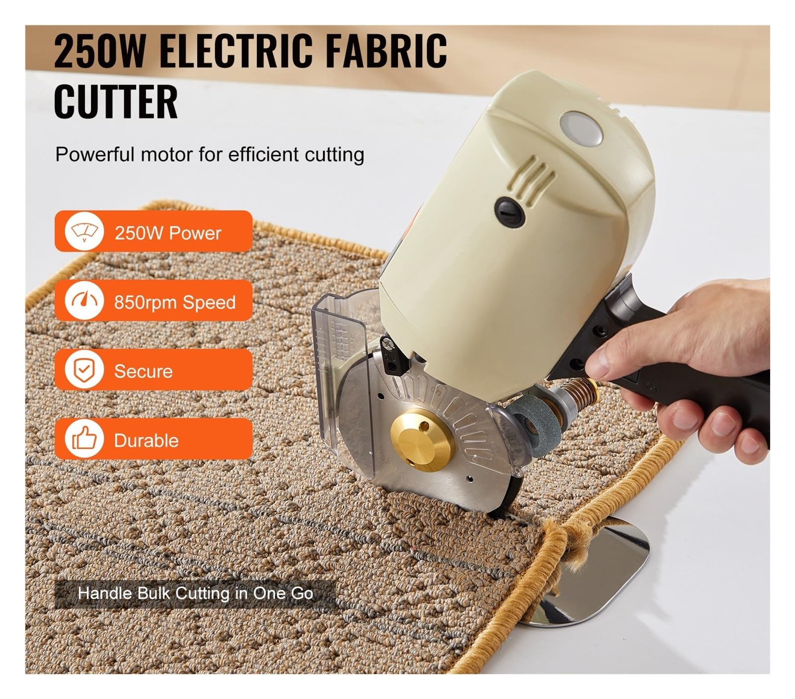 Cortadora de Tela eléctrica rotativa, cortadora de Tela de 170W/250W, Cuchillo Octogonal de Espesor de Corte de 1 "/1,1" con Hoja
