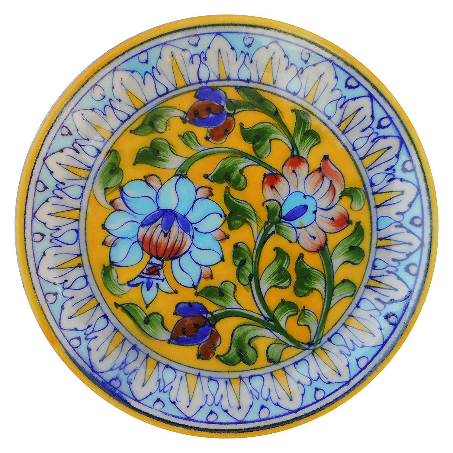 Potterywalaz Blue Pottery Ceramic Decorative Wall Hanging Flower Design Handmade Plate 6 Inch (PTN16)-image-10