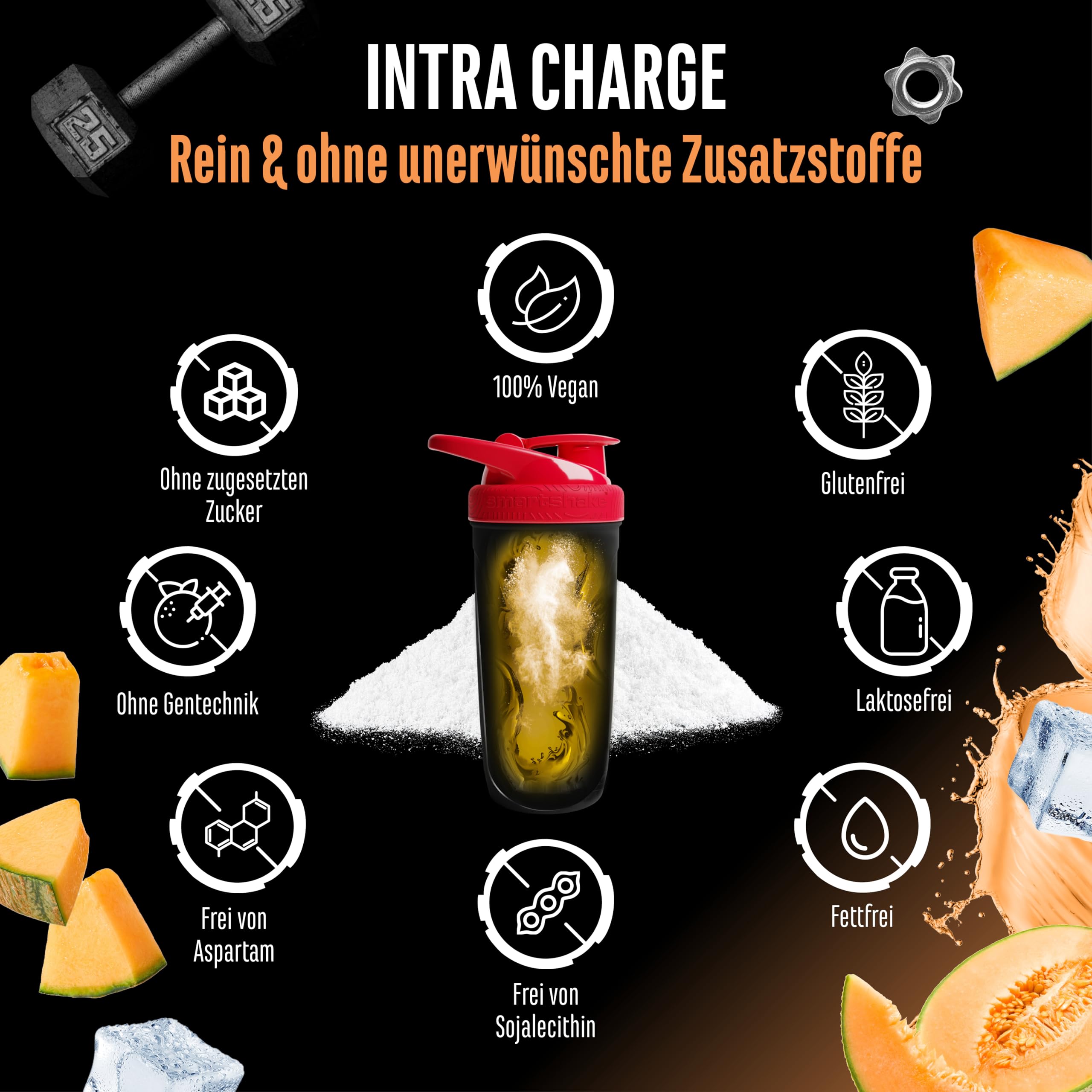 Intra Charge Workout Drink 1,2kg - Hochdosierter Komplex mit Cluster Dextrin®, allen 9 essentiellen EAAs & BCAAs, L-Glutamin, L-Glycin, Taurin, Elektrolyte Matrix - vegan (Honigmelone)
