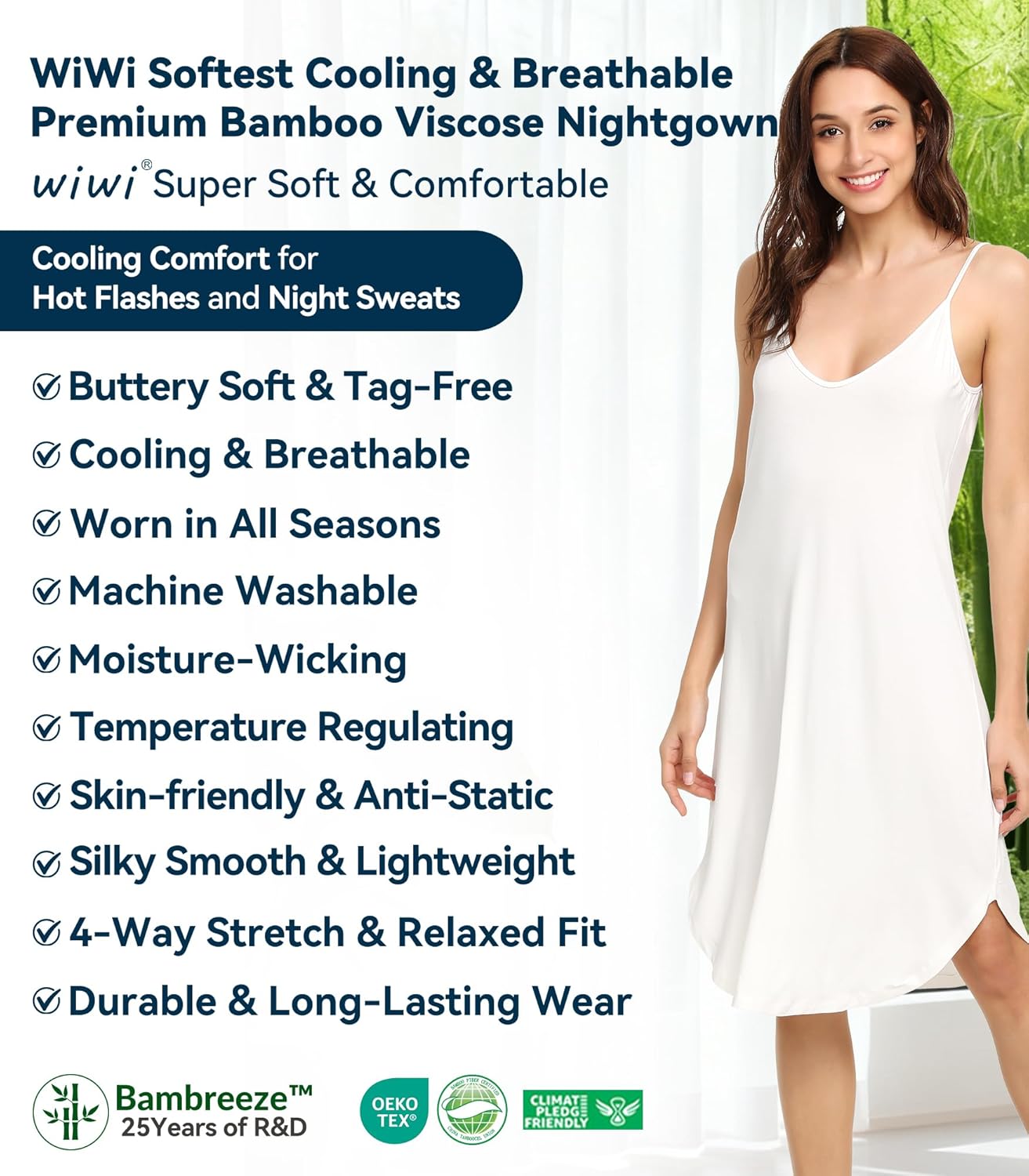 WiWi Bamboo Viscose Slip Dress for Women Cooling Dresses Super Soft Chemise Plus Size Nightgown Full Slips Babydoll S-4X - Image 8