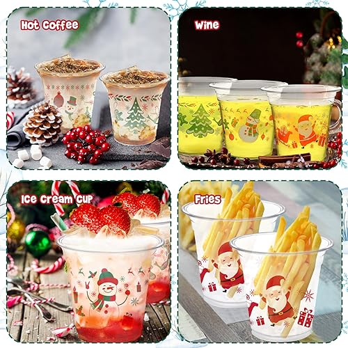 Miniatura 4 de Zhehao 100 vasos de plástico transparente de Navidad, vasos de plástico desechables de Navidad, decoraciones de fiesta de Navidad, suministros de