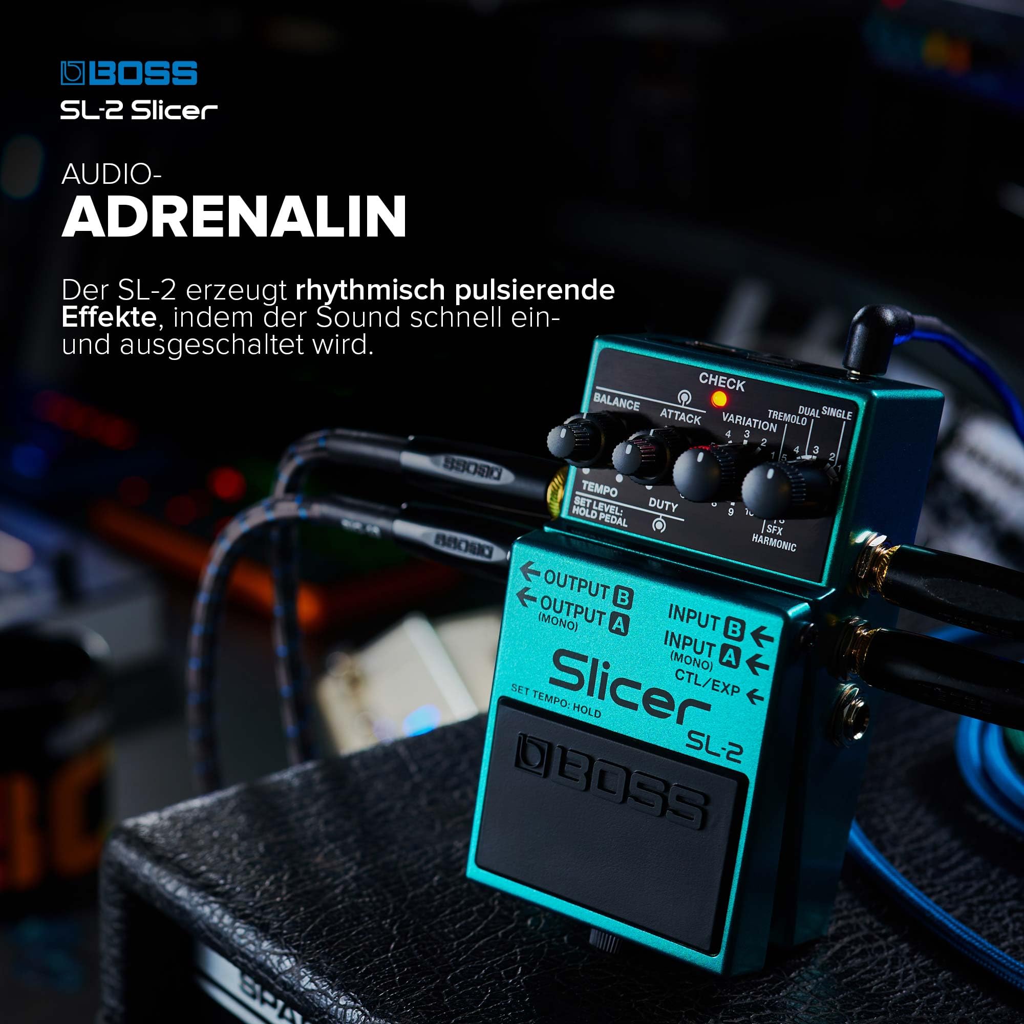 BOSS SL-2 Slicer | Kompaktpedal für Gitarre, Keyboard, DJs & mehr | Erzeuge pulsierende Grooves | Mehrere Slicer-Spuren | 88 integrierte Patterns | Stereo-Ausgangsmodi | Steuerung über MIDI-Eingang