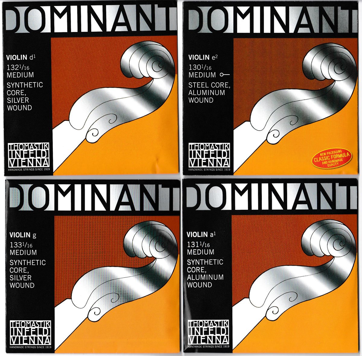 Thomastik-Infeld Dominant set di corde per violino 1/16 (135 1/16-130 1/16, 131 1/16, 132 1/16, 133 1/16) – anima sintetica, tensione media