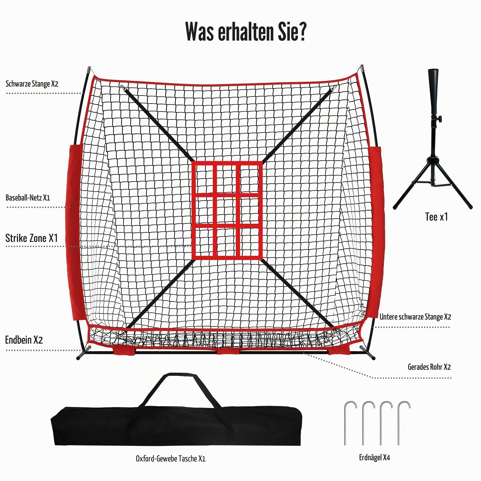 Baseball- und Softball-Trainingsnetz mit Schlagzone Wurfnetz mit Tee Tragbare Schlagnetze Trainingsbegleiter für die Technik