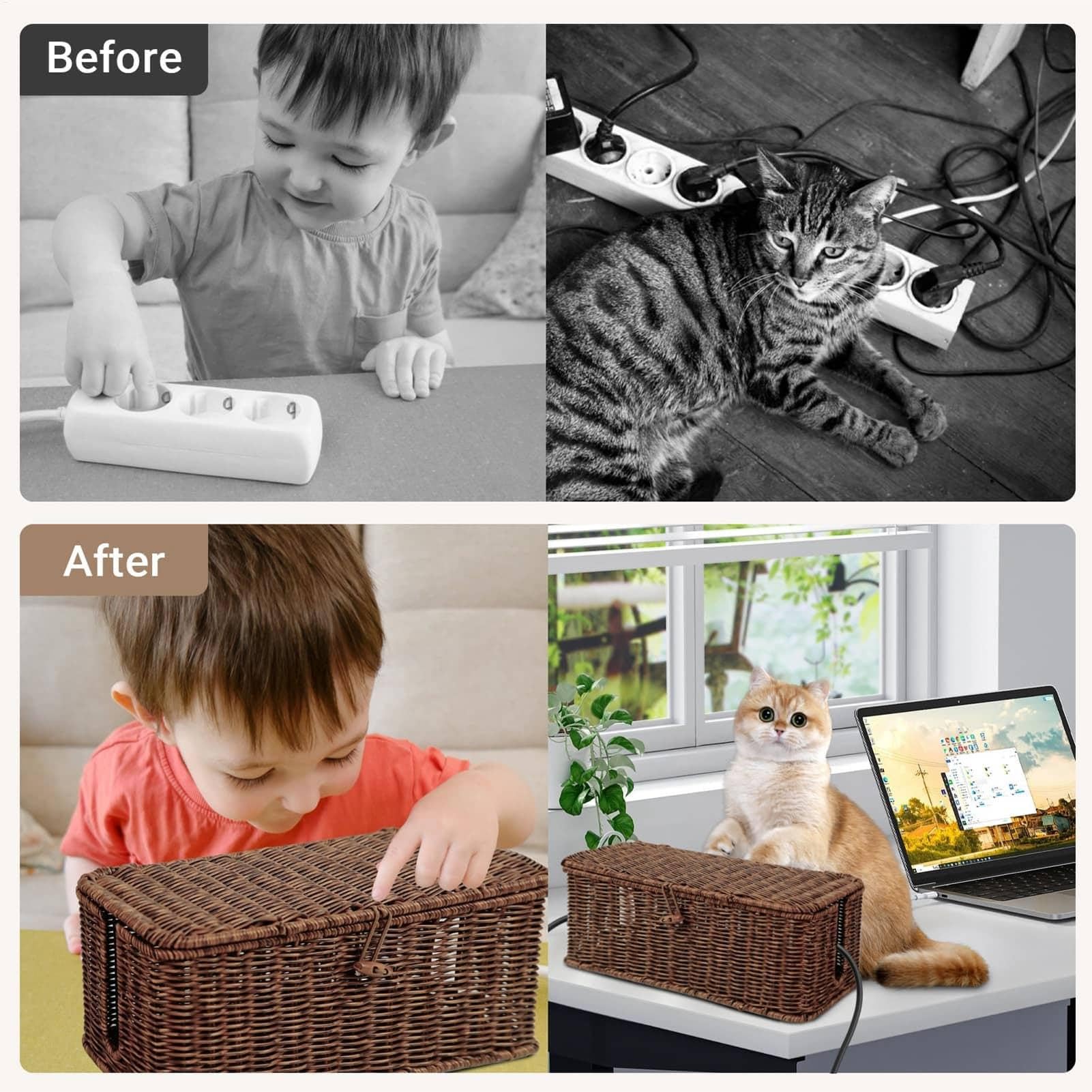 Scatola Portacavi Contenitore Nascondi Prolunga Pet Friendly | Gestione Contenitore per Fili da Scrivania per Prese Multiple, Proteggi Sbalzi, Adattatori, Cavo TV, Computer, Router, Hub