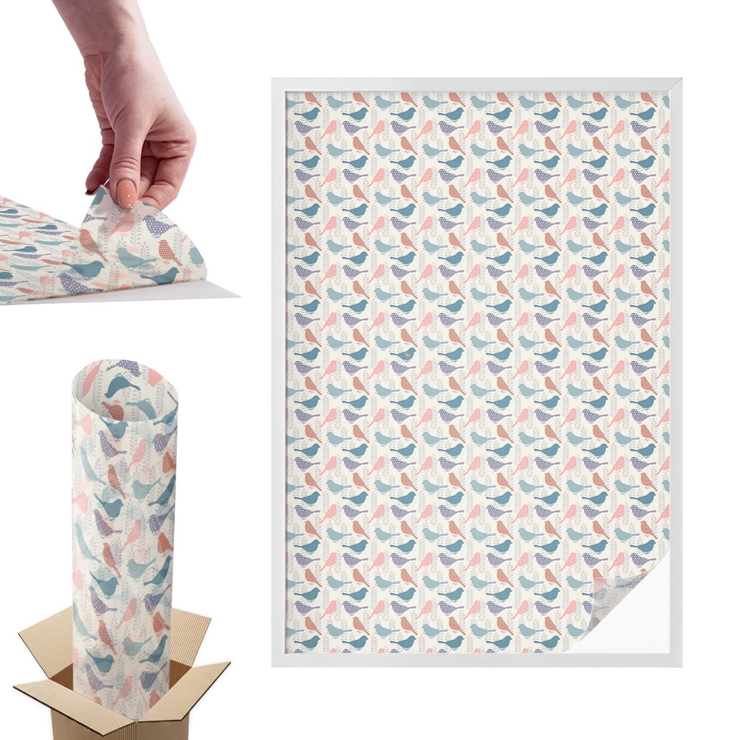 Film pour vitre effet vitrail oiseaux pastel haut de gamme en PVC adhésif résistant