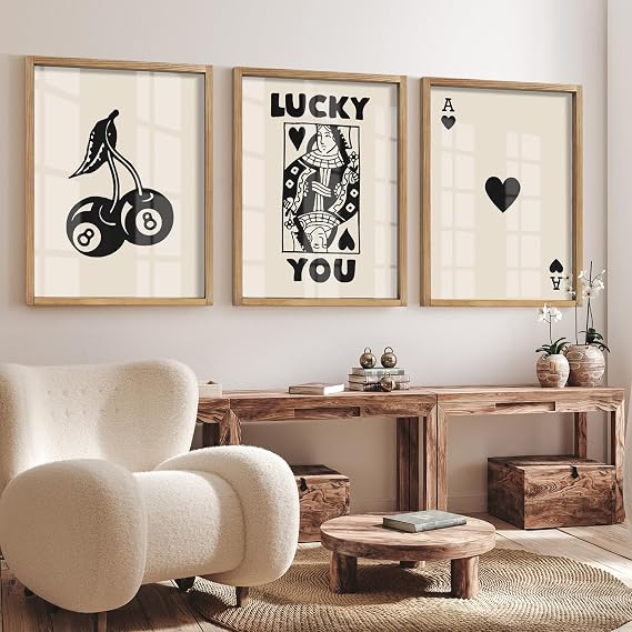 Amazon.com: Heiple Framed Set of 3 Poker Wall Art Lucky You Poster ...