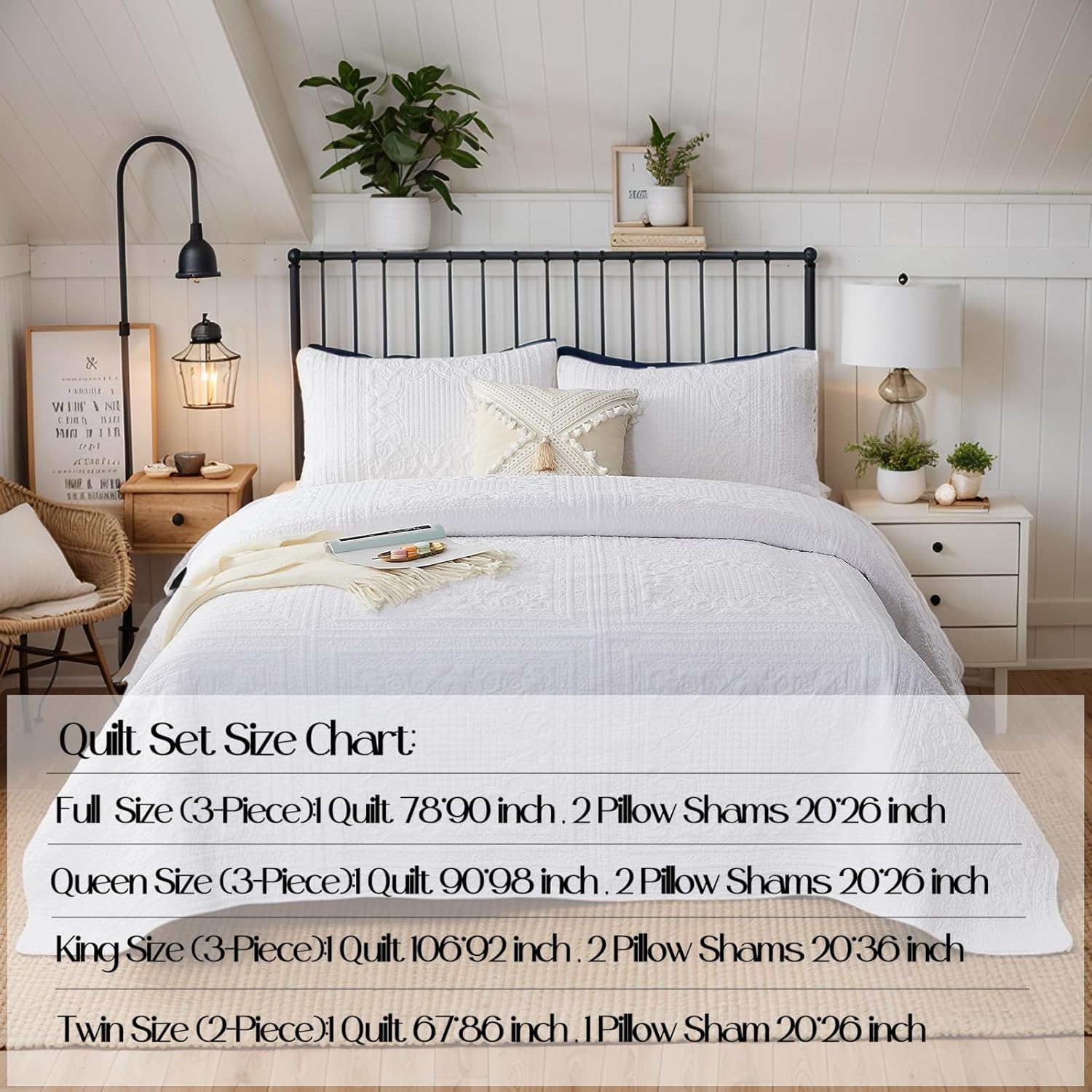 Brandream White Quilts Cotton Queen Size Quilted Comforter Set Farmhouse Matelasse Bedspreads 3-Piece - Image 4